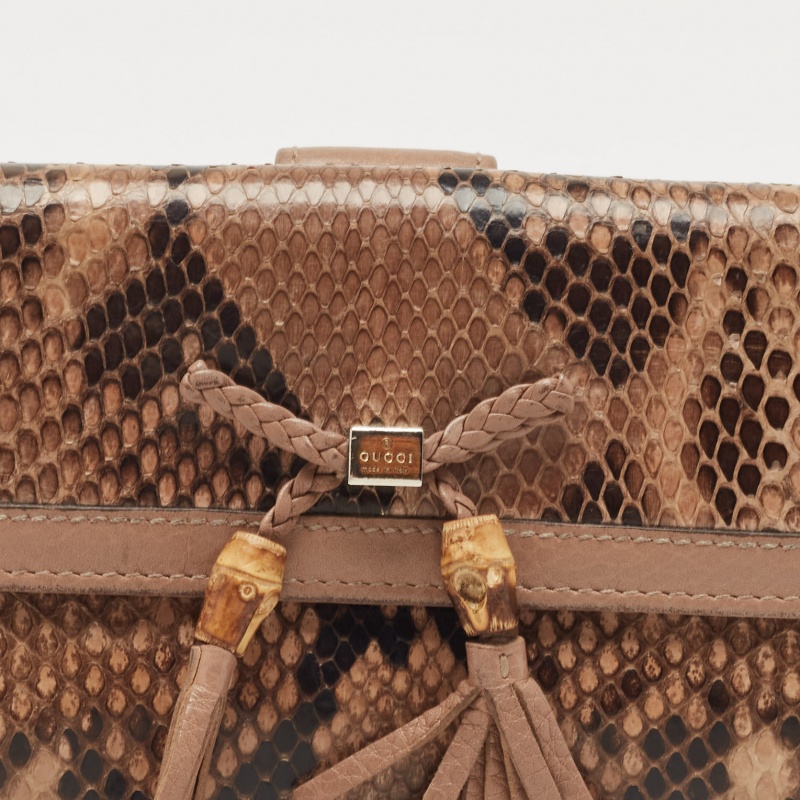 Gucci Beige/Brown Python And Leather Bamboo Tassel Bella Continental Wallet