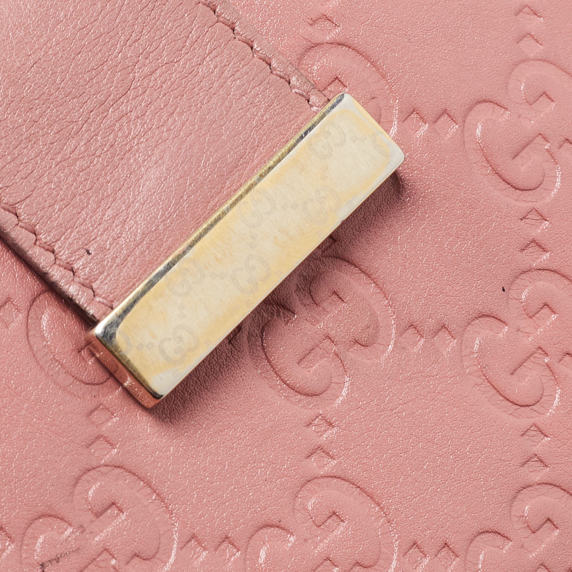 Gucci Pink Guccissima Leather Metal Flap Continental Wallet
