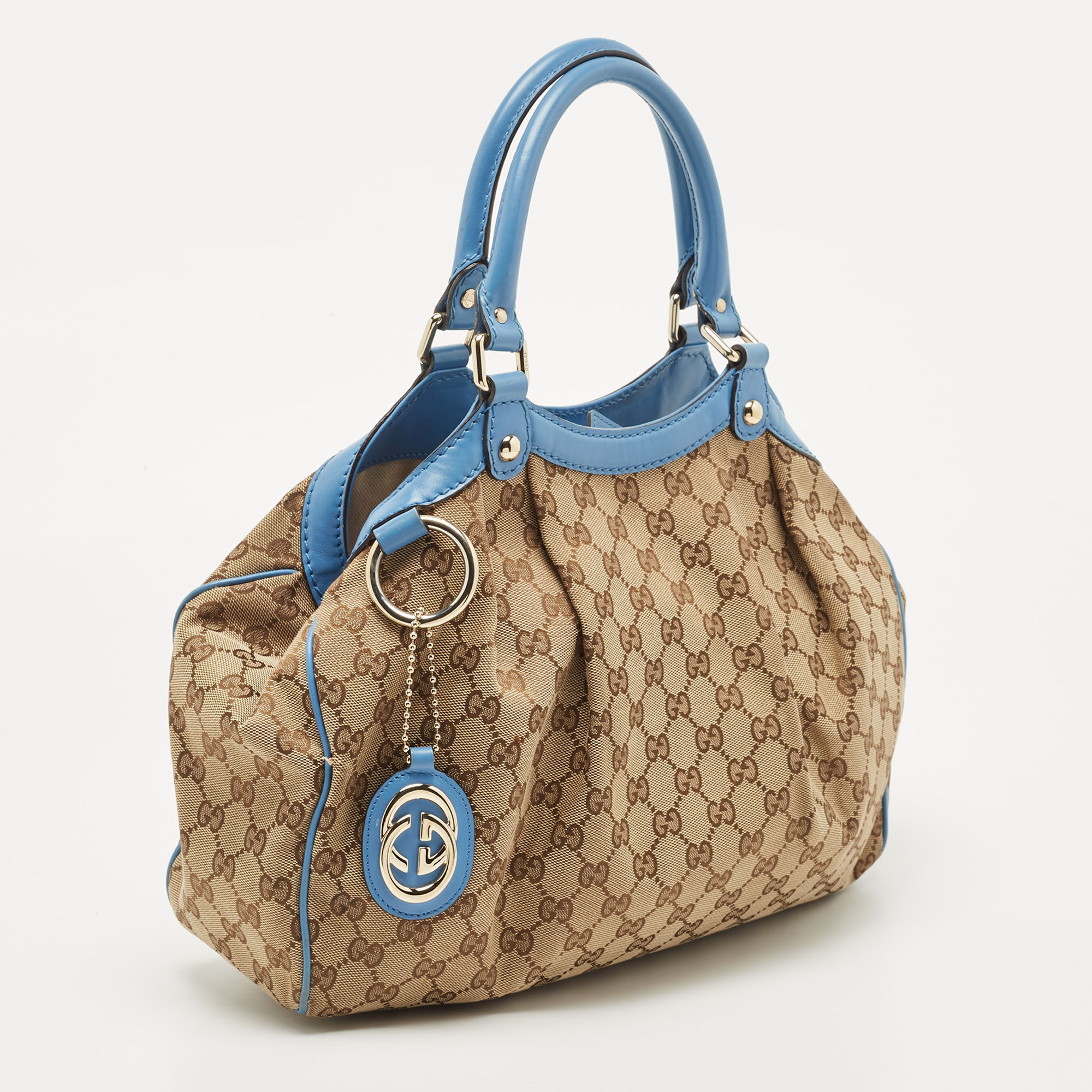 Gucci Blue/Beige GG Canvas And Leather Medium Sukey Tote