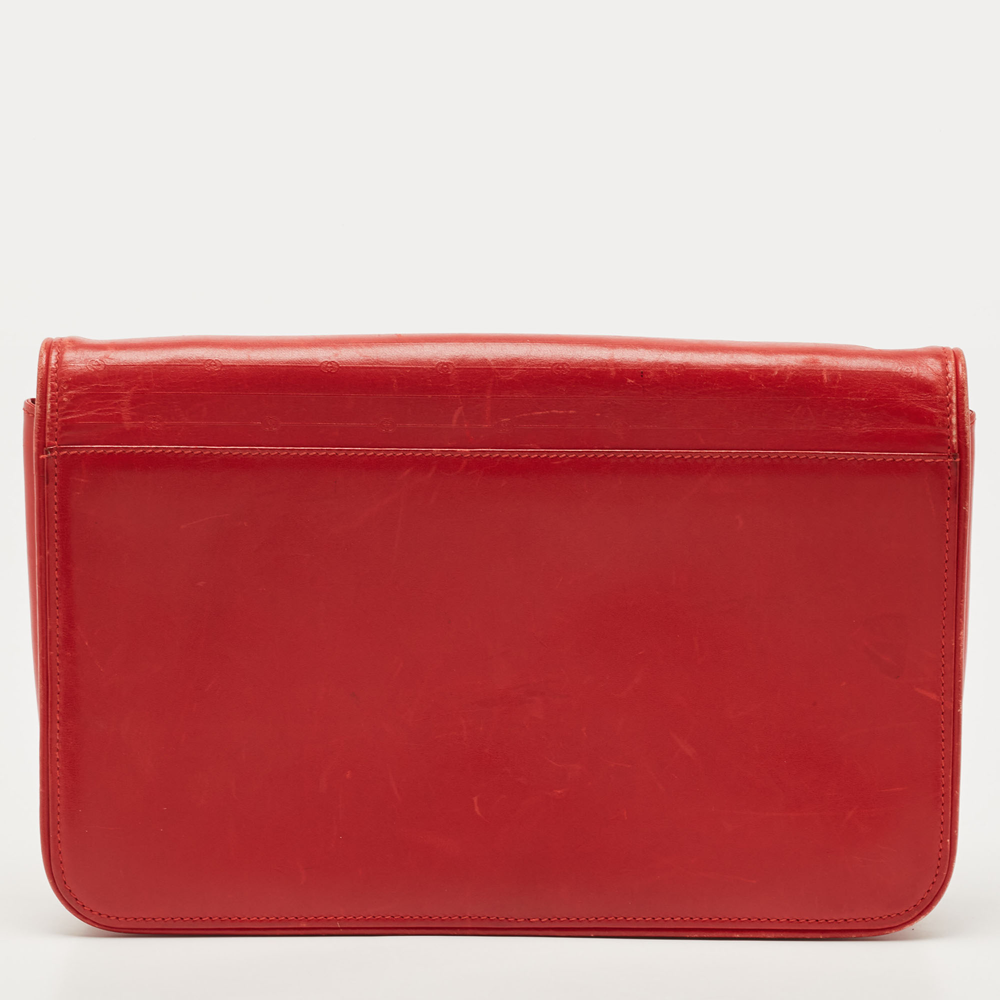 Gucci Red Leather Interlocking G Embossed Leather Flap Clutch