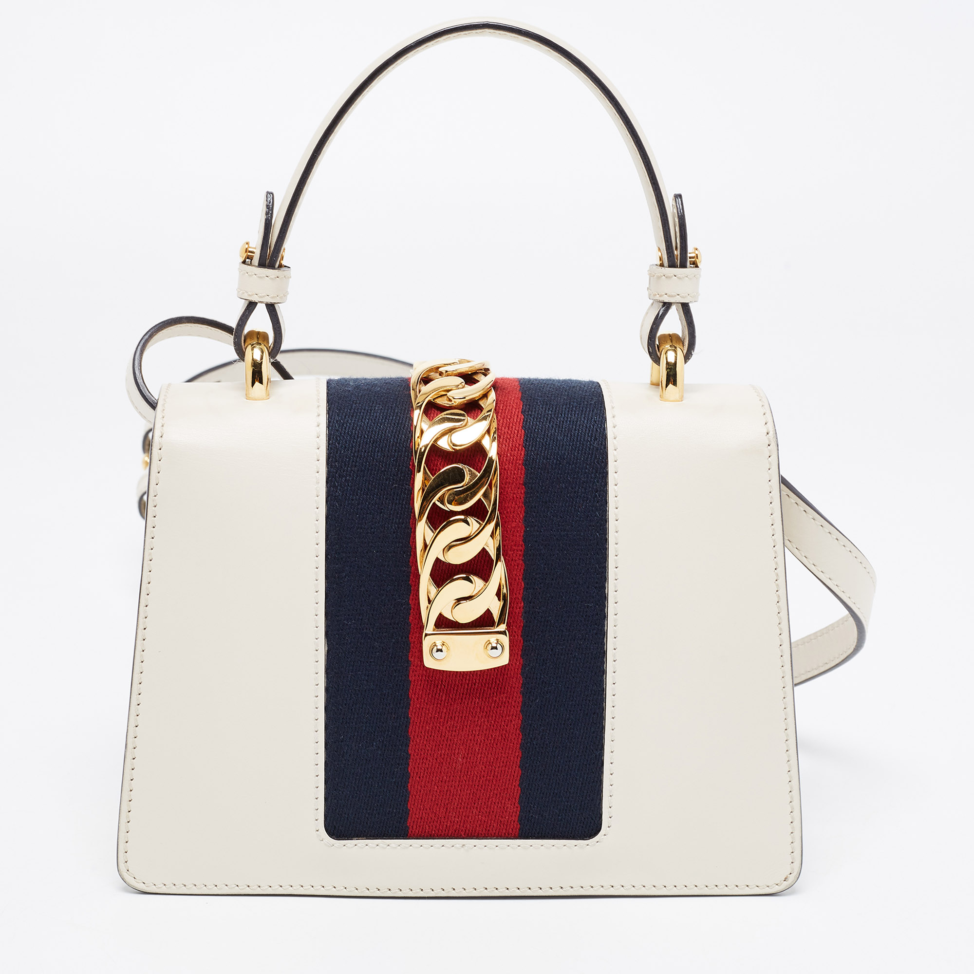 Gucci White Leather Mini Sylvie Top Handle Bag