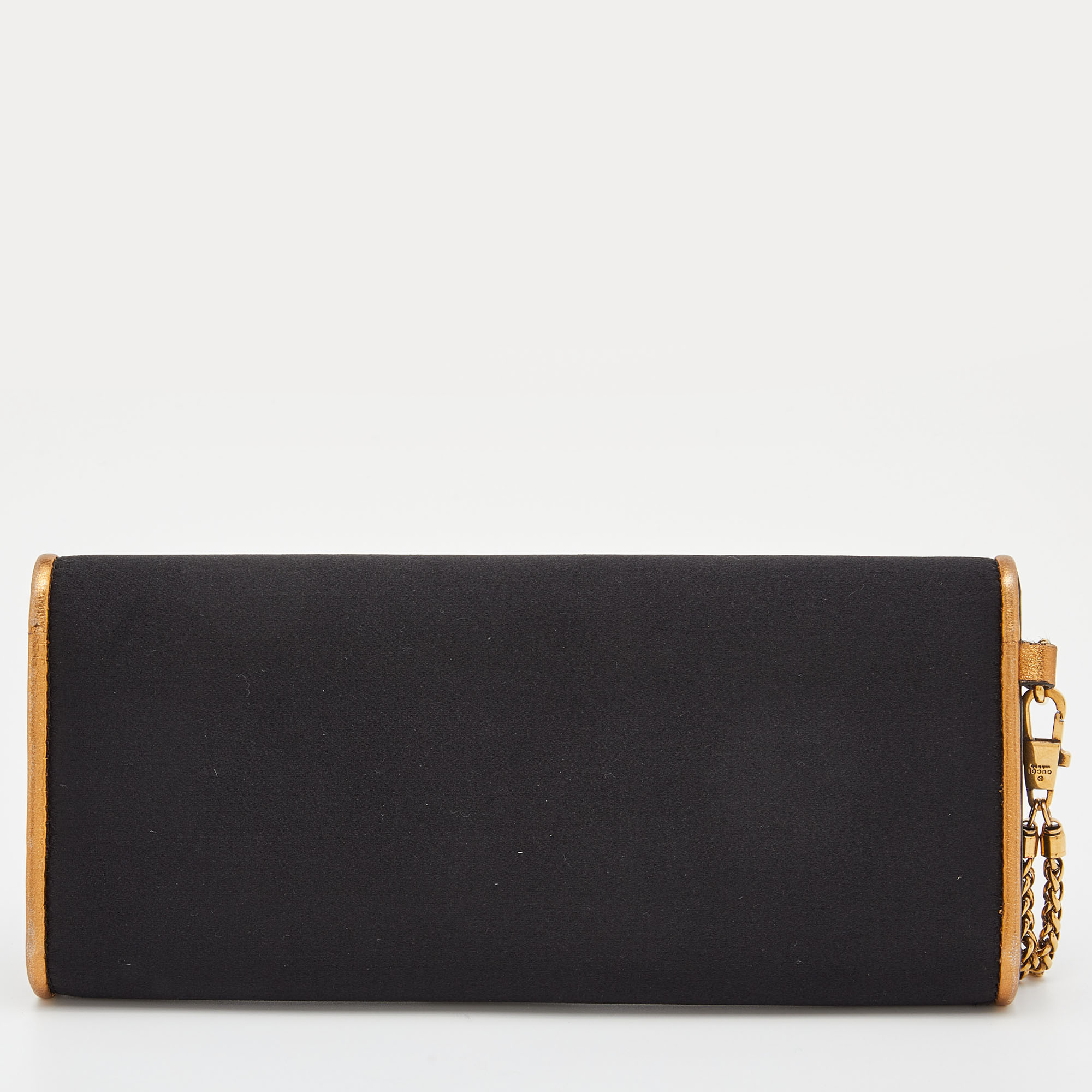Gucci Black Satin And Leather Wristlet Clutch