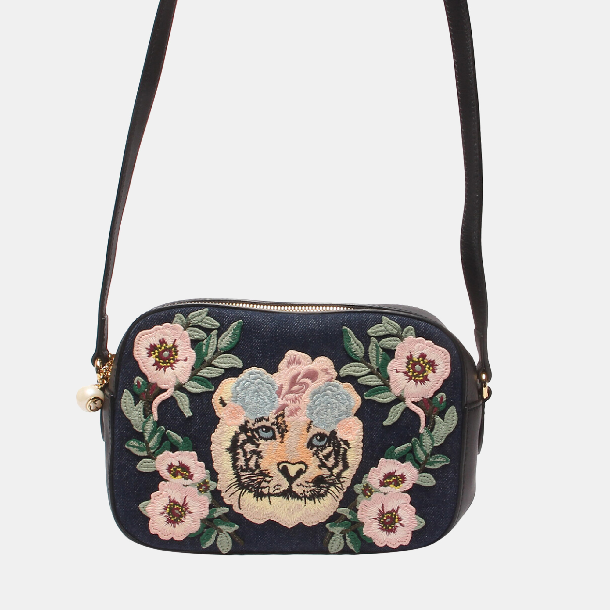 Gucci Blue Limited Edition Japan Tiger Flower Embroidery Shoulder Bag