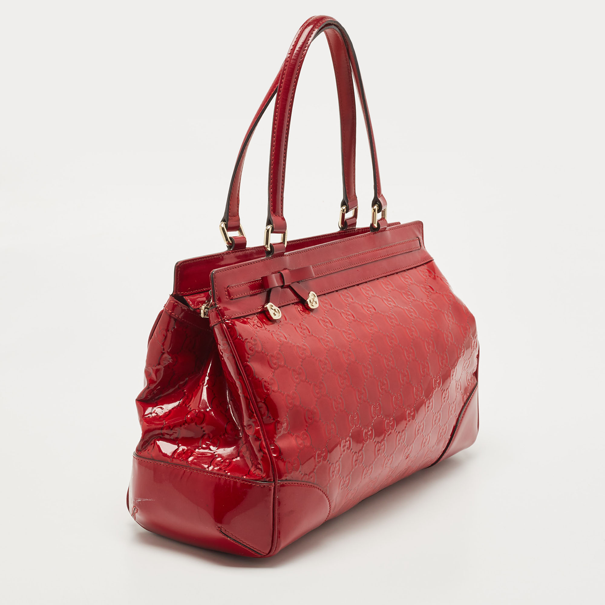 Gucci Red Guccissima Patent Leather Mayfair Bow Tote