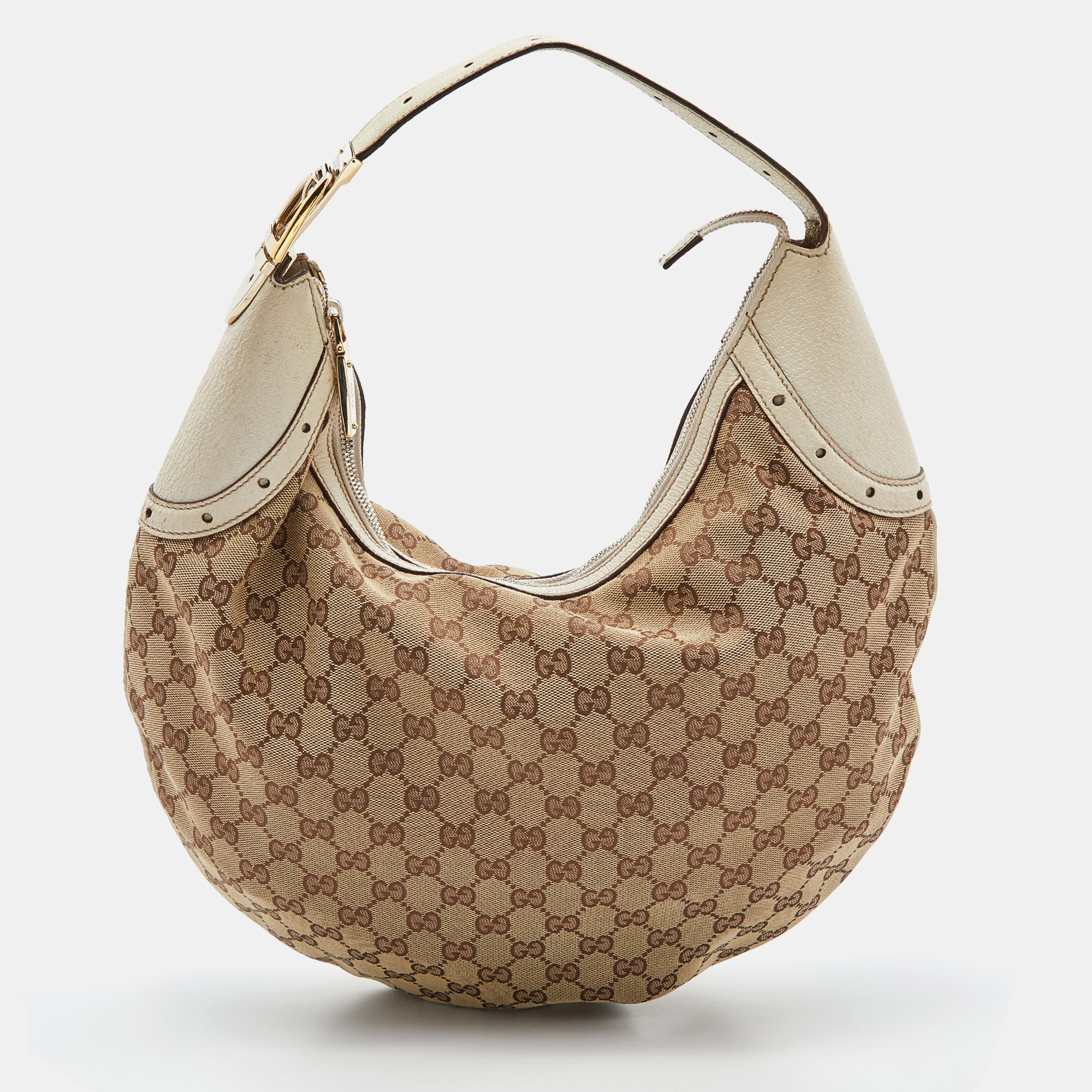 Gucci Beige/Off White GG Canvas And Leather Glam Hobo