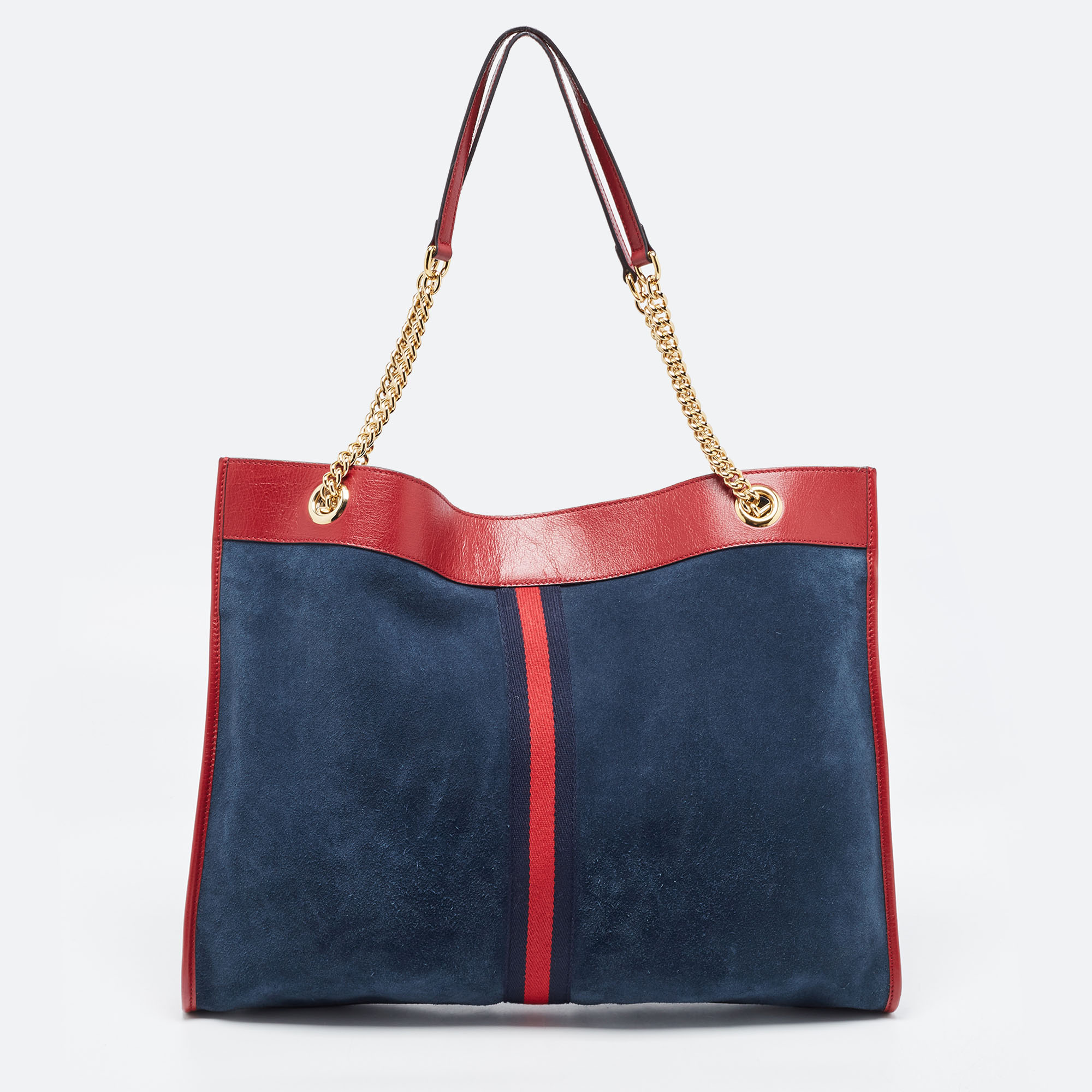 Gucci Navy Blue/Red Suede And Leather Large Rajah Tote