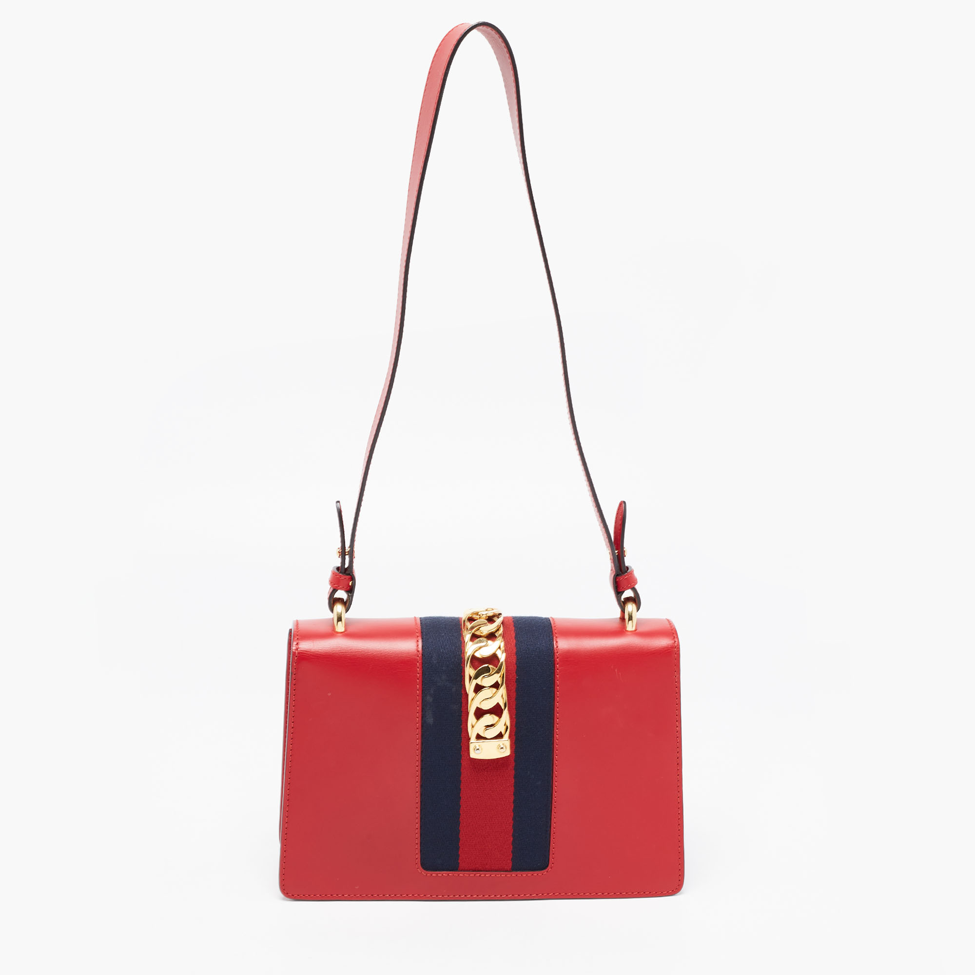 Gucci Red Leather Small Sylvie Web Shoulder Bag