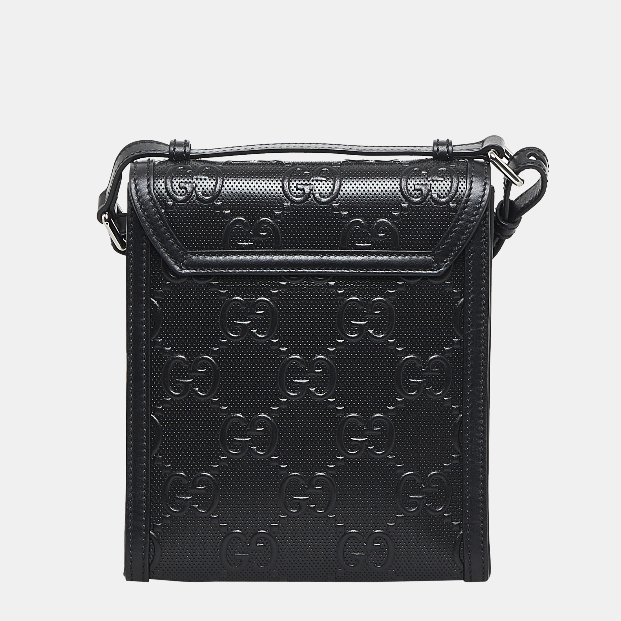 Gucci Black GG Embossed Perforated Messenger Bag