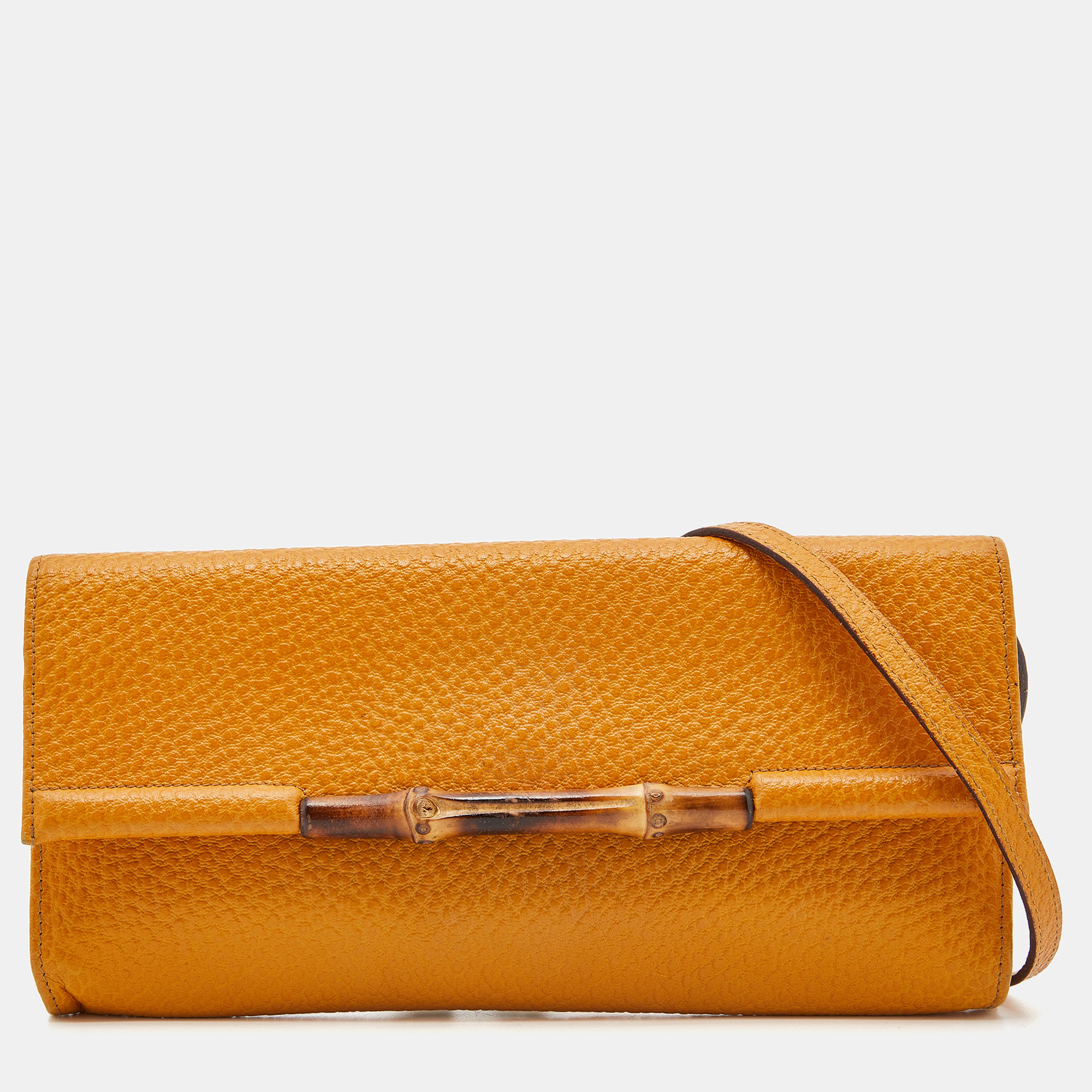 Gucci mustard leather bamboo bar crossbody bag