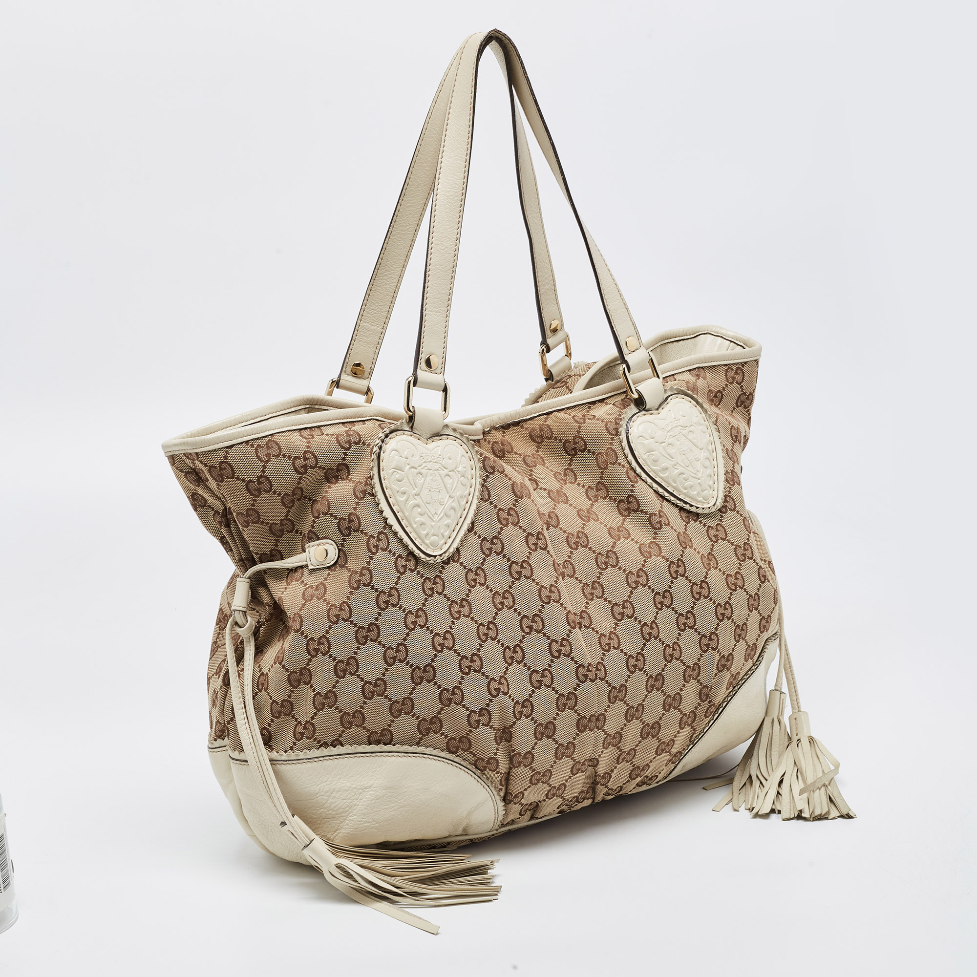 Gucci Off White/Beige GG Canvas And Leather Tribeca Tote