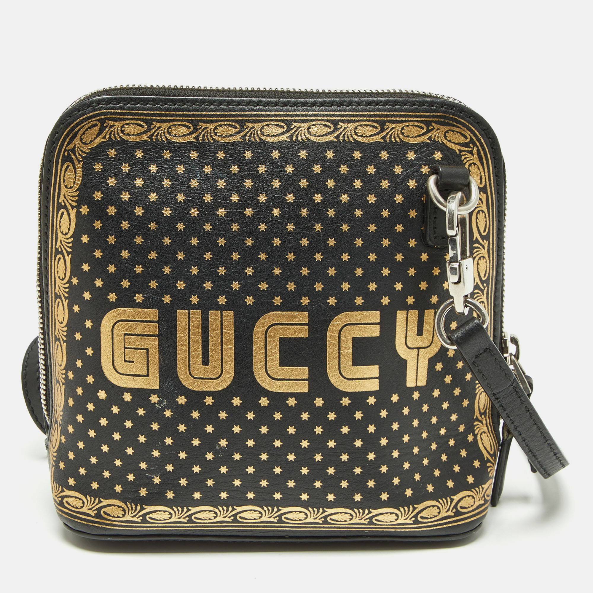 Gucci X Sega Black/Gold Leather Mini GUCCY Star Dome Crossbody Bag