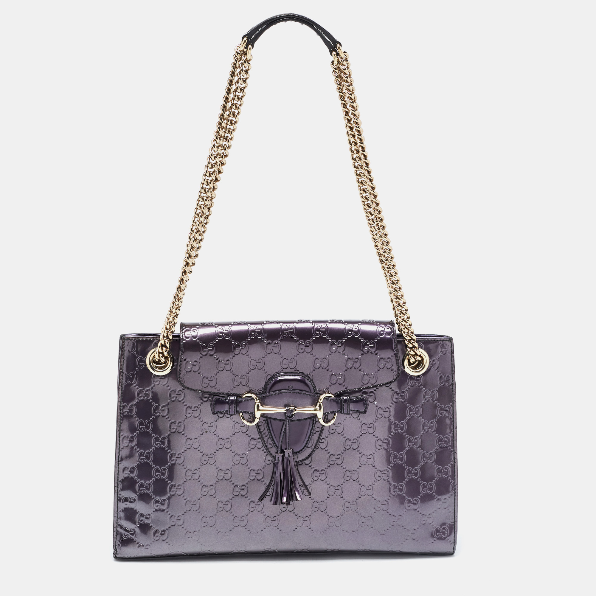 Gucci Purple Guccissima Patent Leather Large Emily Chain Shoulder Bag