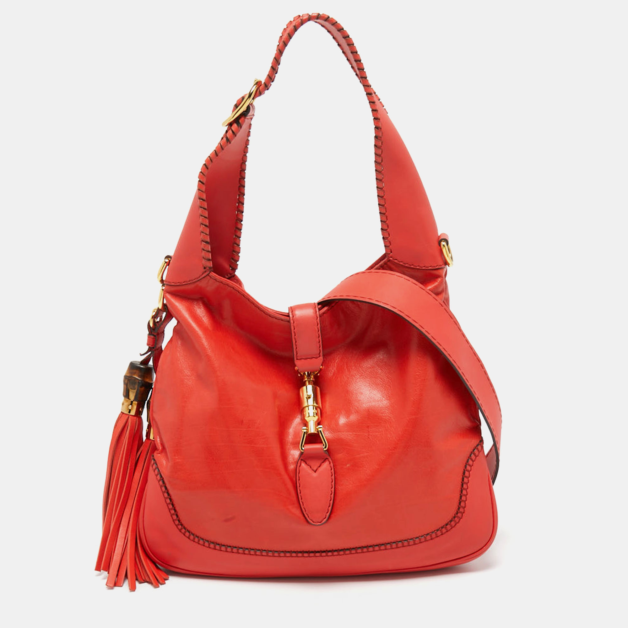 Gucci Red Leather Medium New Jackie Hobo
