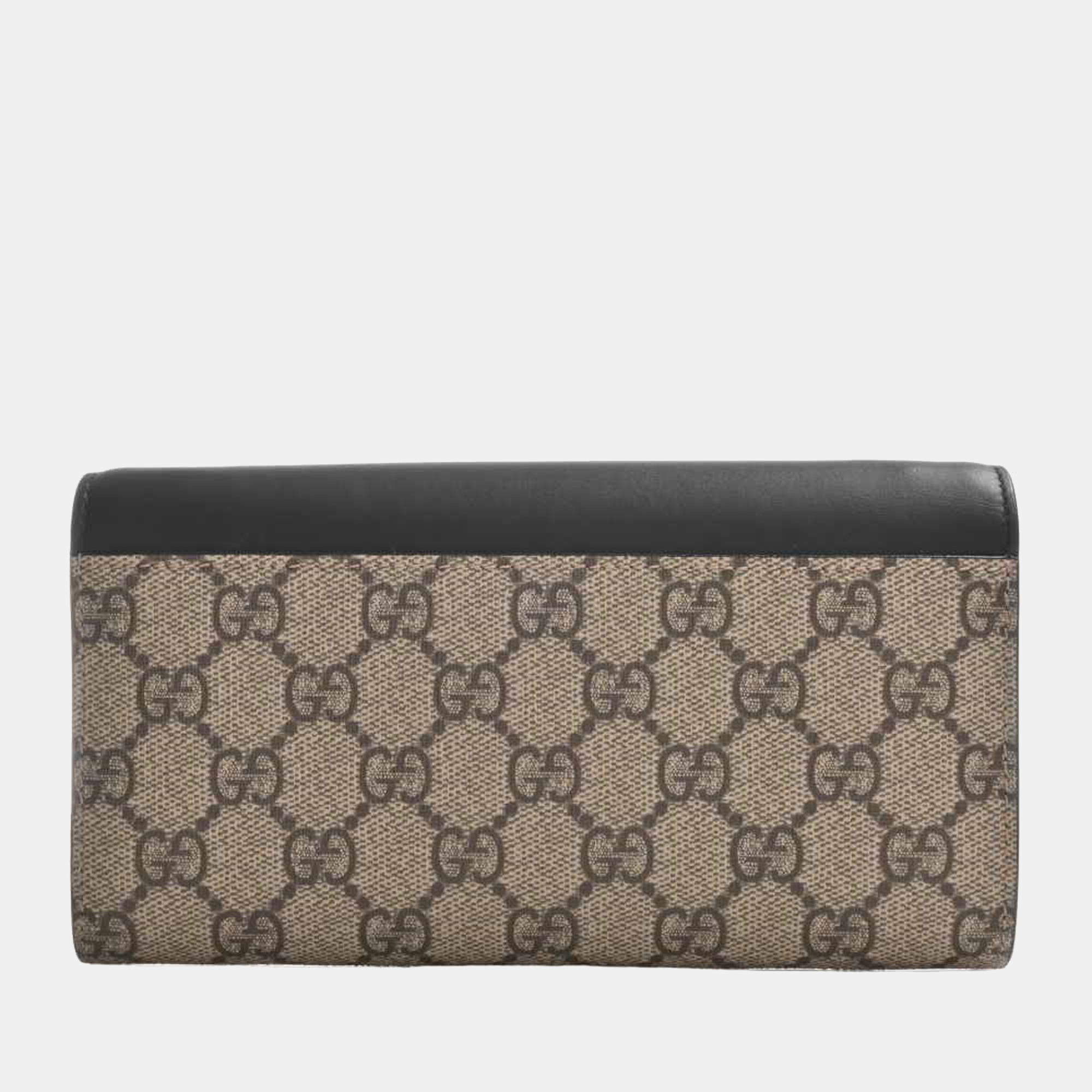 

Gucci Black GG Canvas and Leather Padlock Continental Chain Wallet, Beige