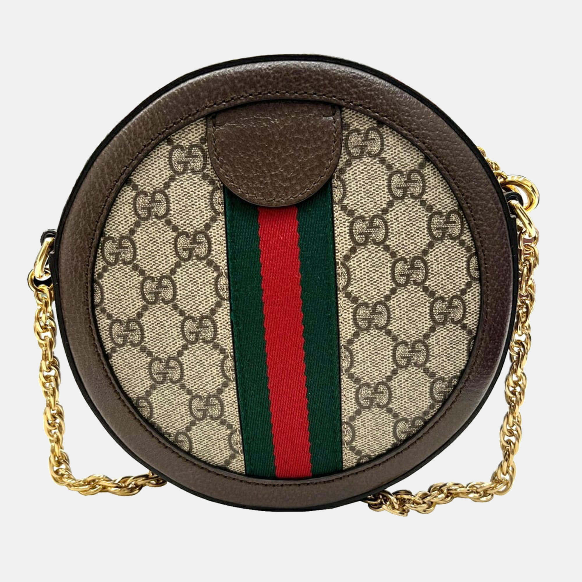 Gucci Beige Canvas And Leather Mini Ophidia Round Shoulder Bag