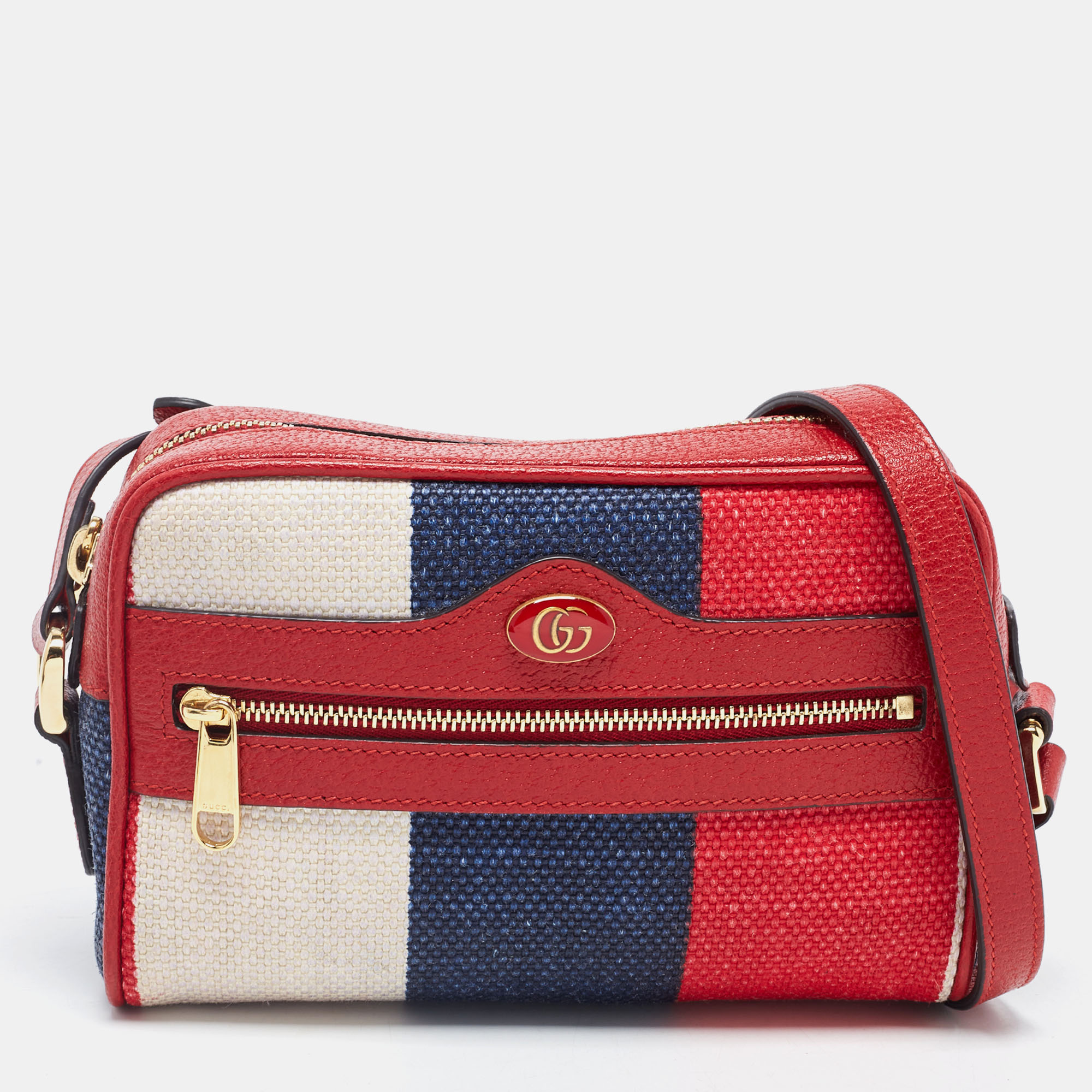 Gucci Multicolor Stripe Canvas And Leather Mini Sylvie Ophidia Crossbody Bag