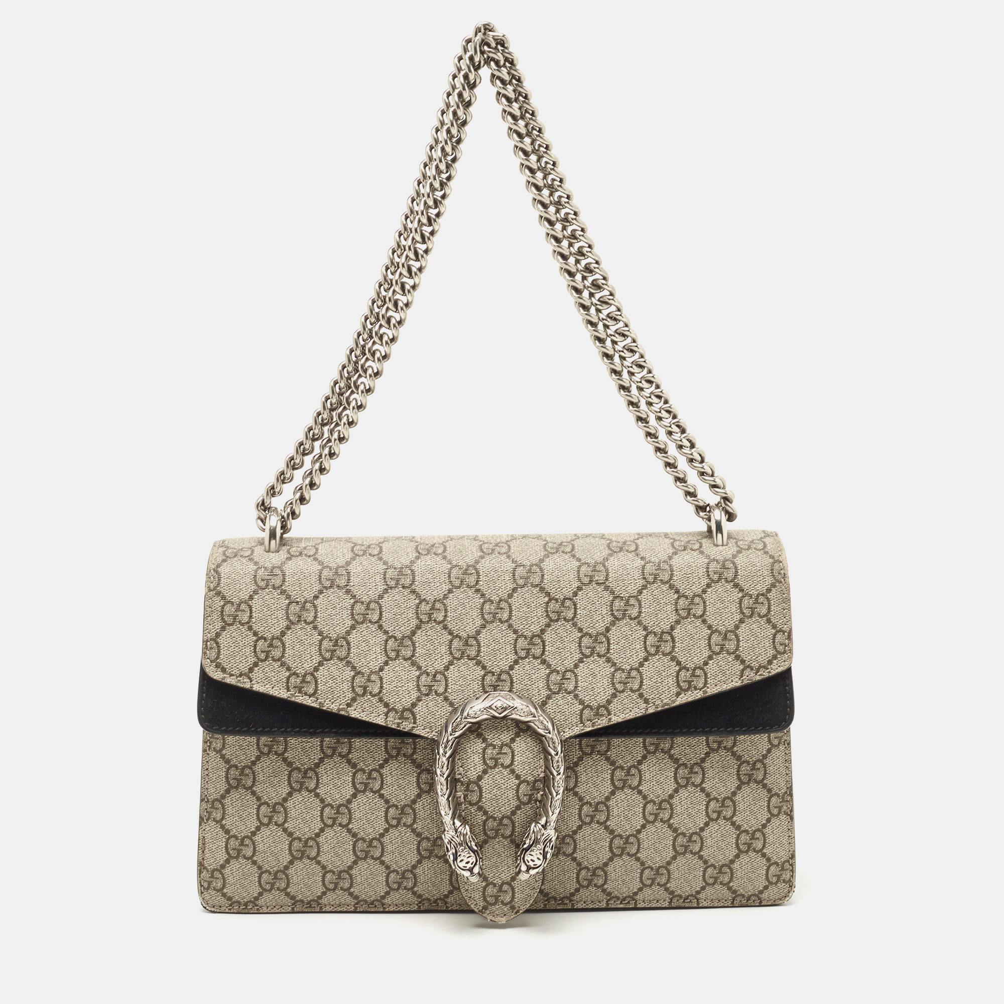 Gucci Beige GG Supreme Canvas And Suede Small Dionysus Shoulder Bag