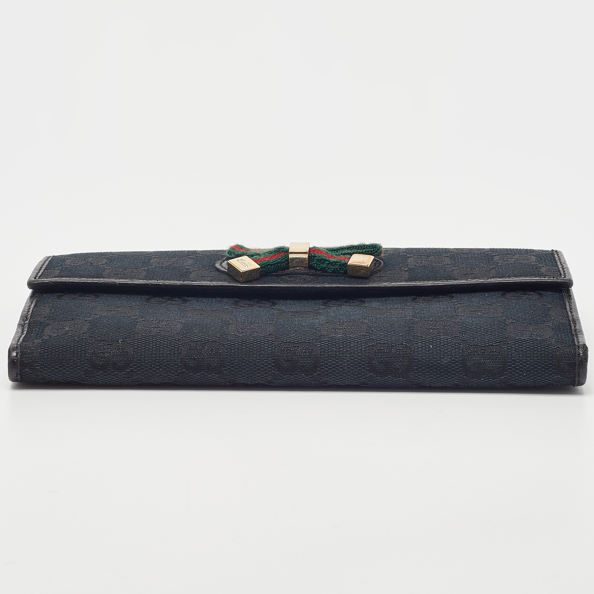 Gucci Black GG Canvas And Leather Princy Flap Continental Wallet
