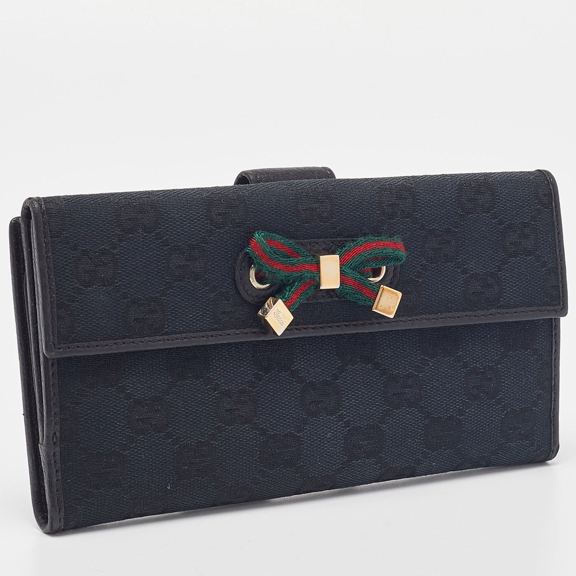 Gucci Black GG Canvas And Leather Princy Flap Continental Wallet