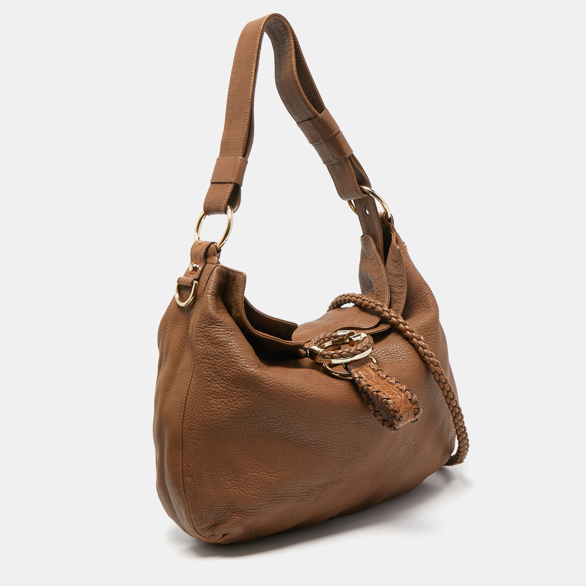 Gucci Brown Leather And Alligator Hobo