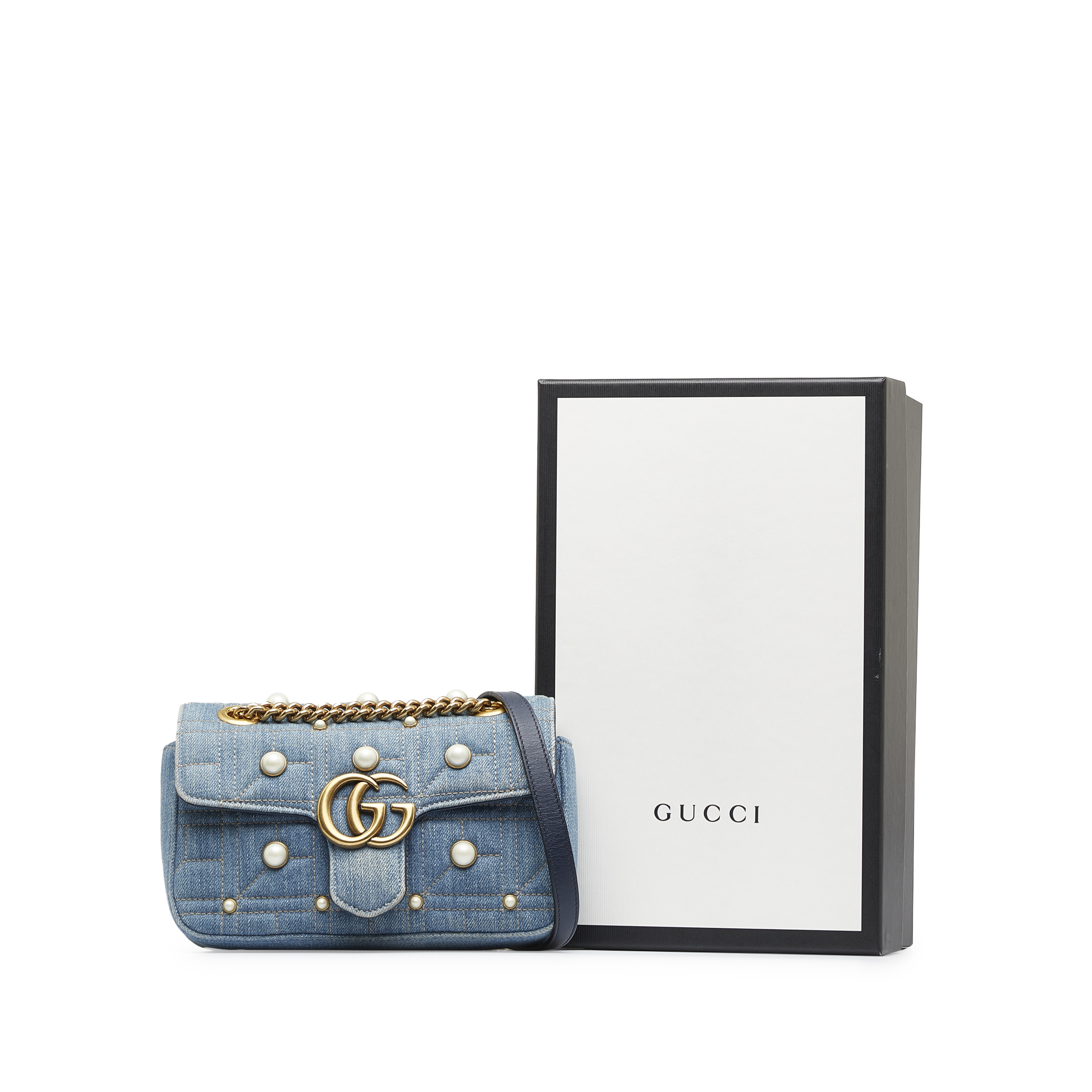 Gucci Blue Mini Pearly GG Marmont Matelasse Shoulder Bag