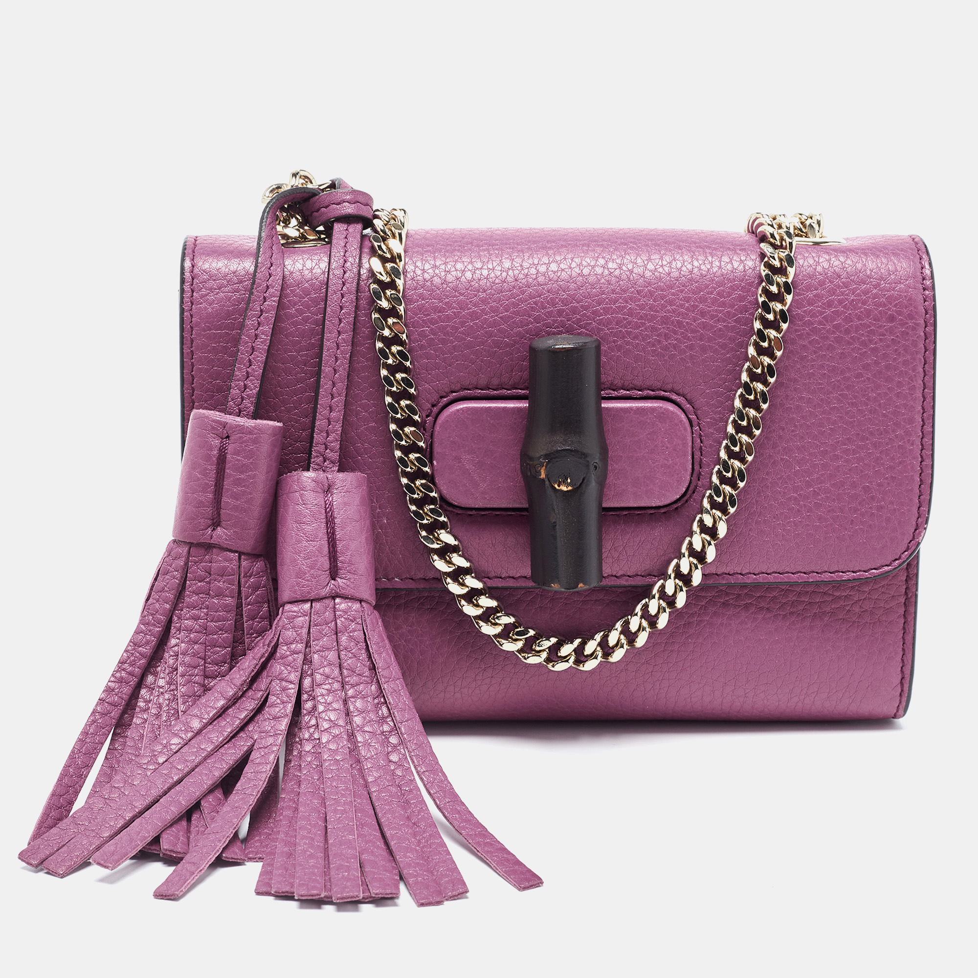 Gucci Magenta Leather Miss Bamboo Tassel Chain Bag