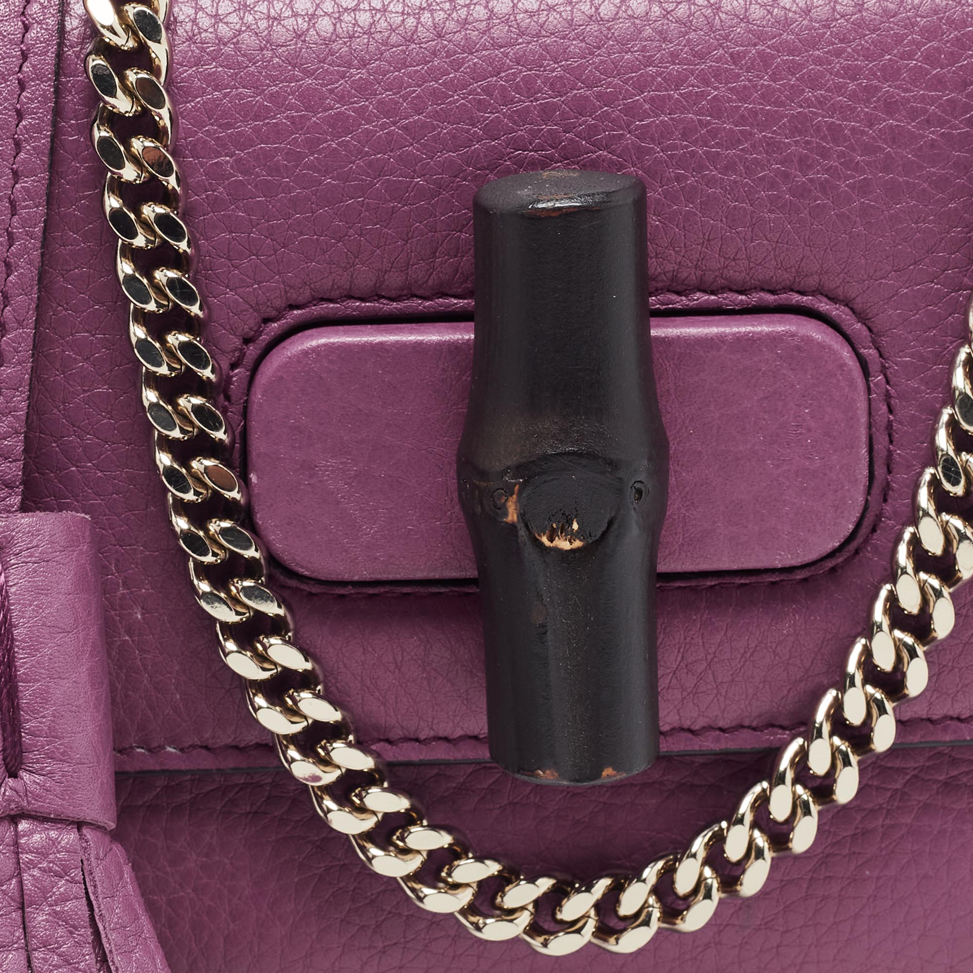 Gucci Magenta Leather Miss Bamboo Tassel Chain Bag