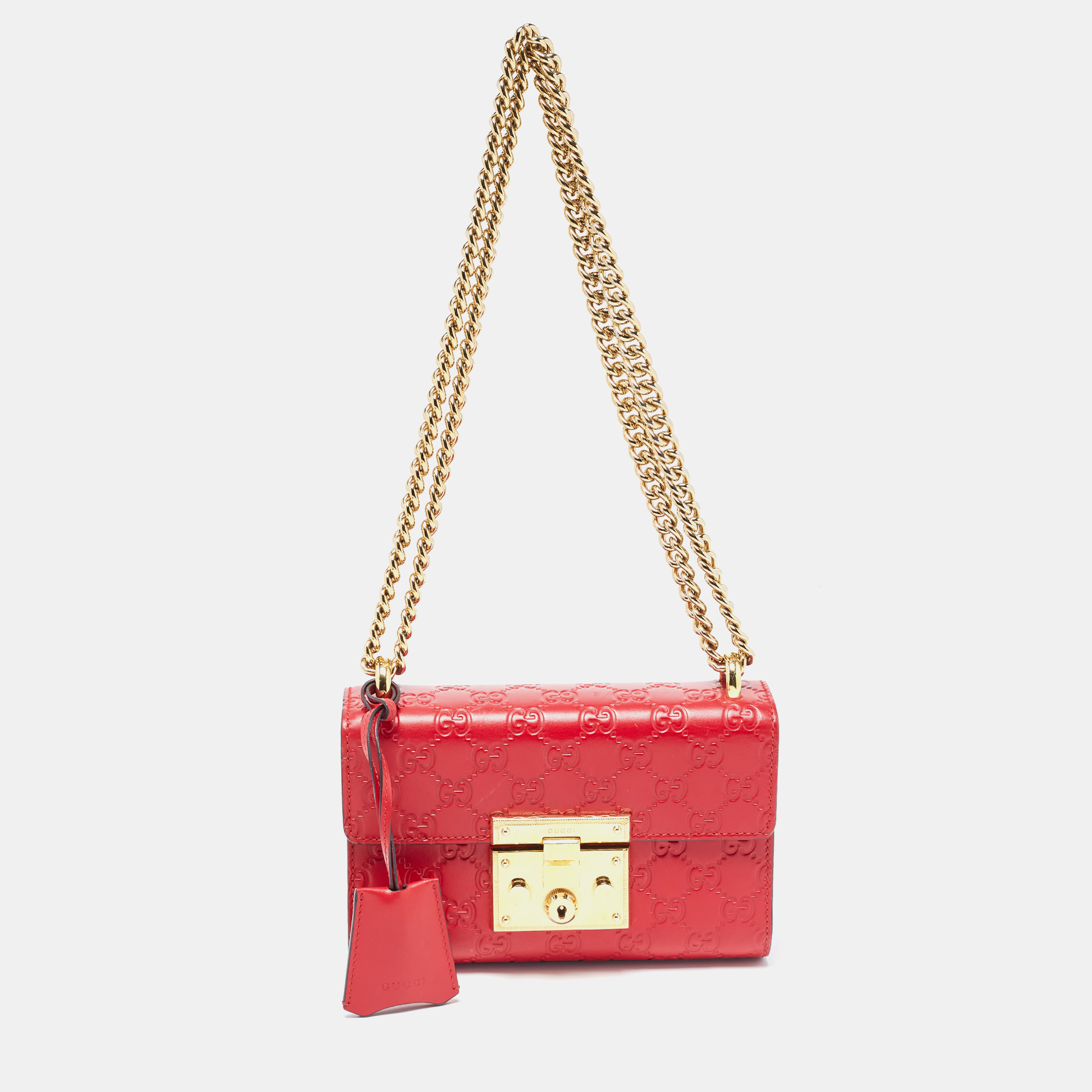 Gucci Red Guccissima Leather Small Padlock Shoulder Bag