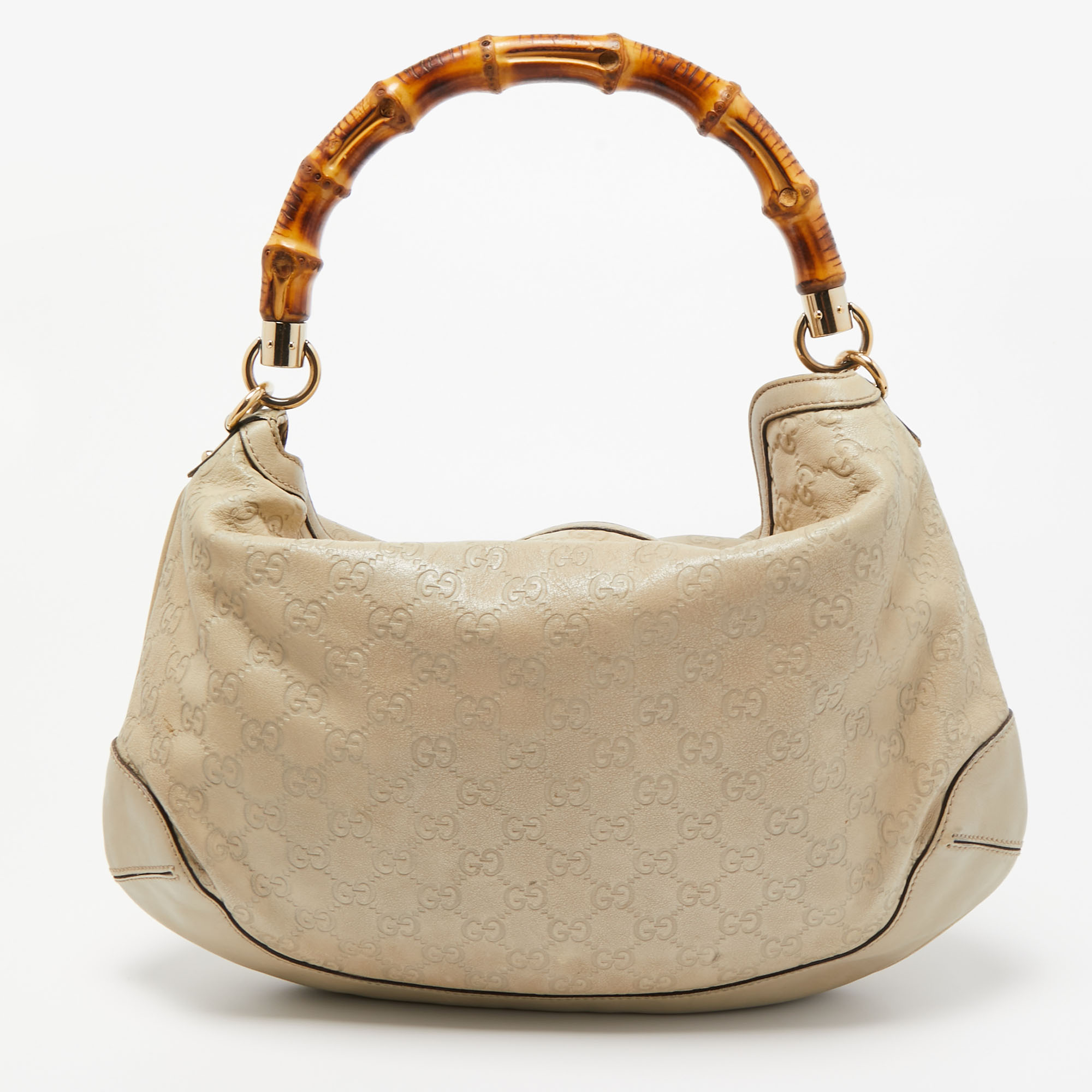 Gucci Beige Guccissima Leather Peggy Bamboo Hobo
