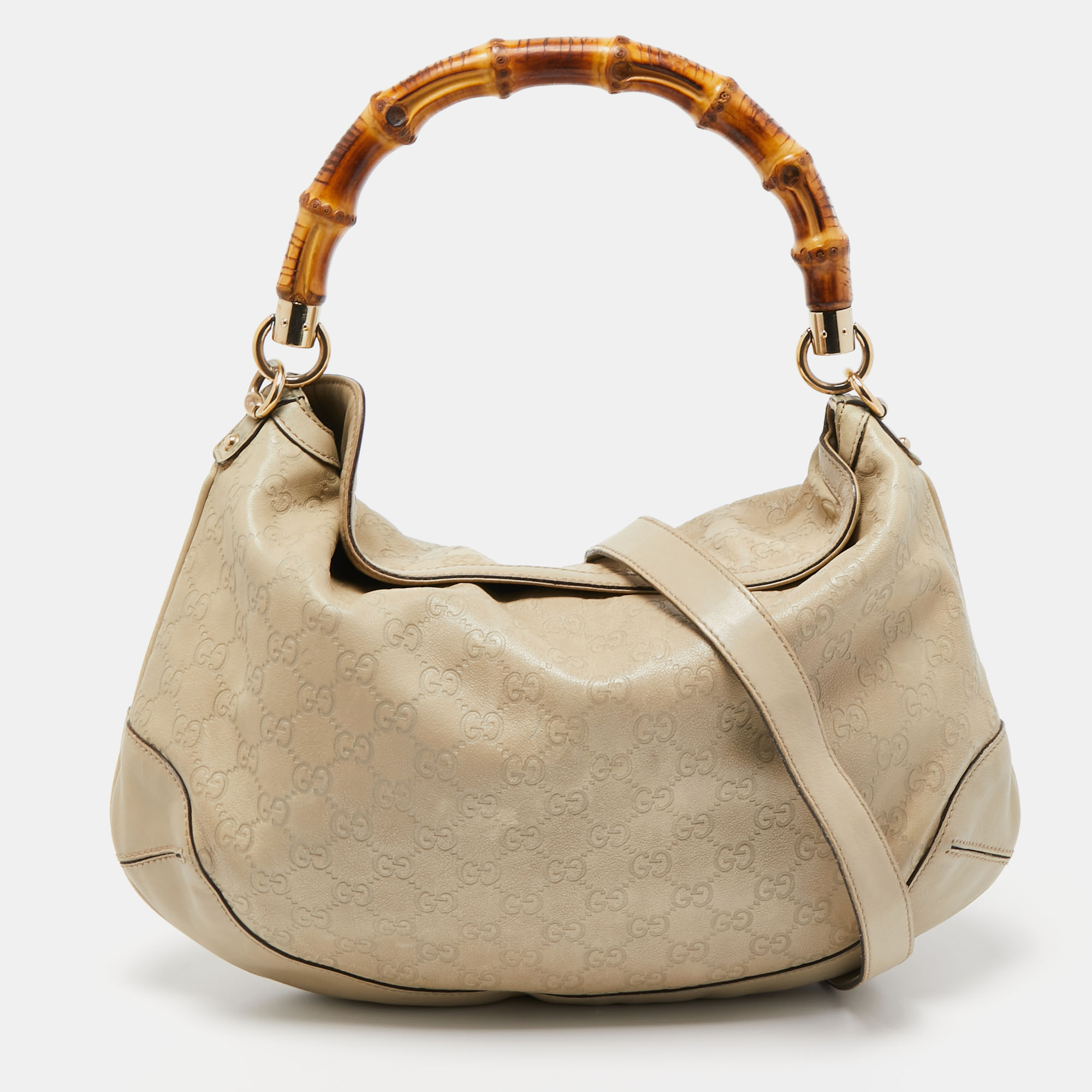 Gucci Beige Guccissima Leather Peggy Bamboo Hobo