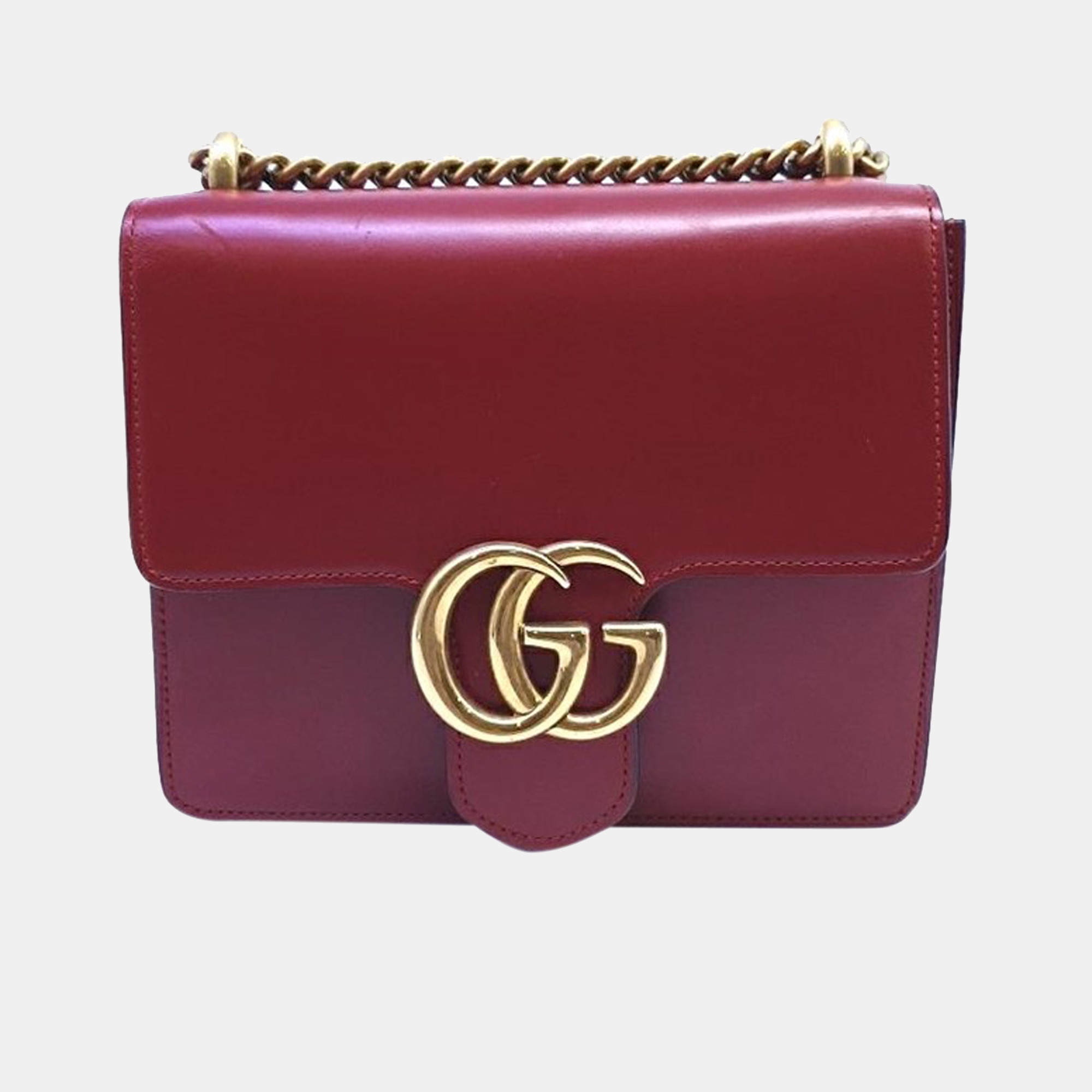 Gucci red leather gg marmont shoulder bag