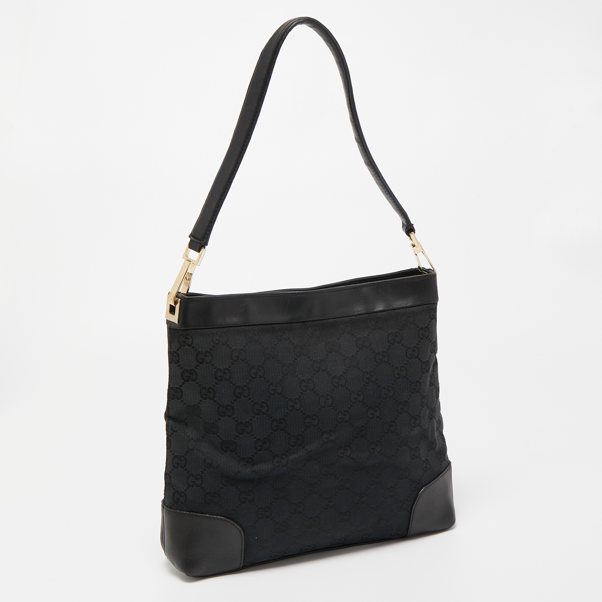 Gucci Black GG Canvas And Leather Shoulder Bag