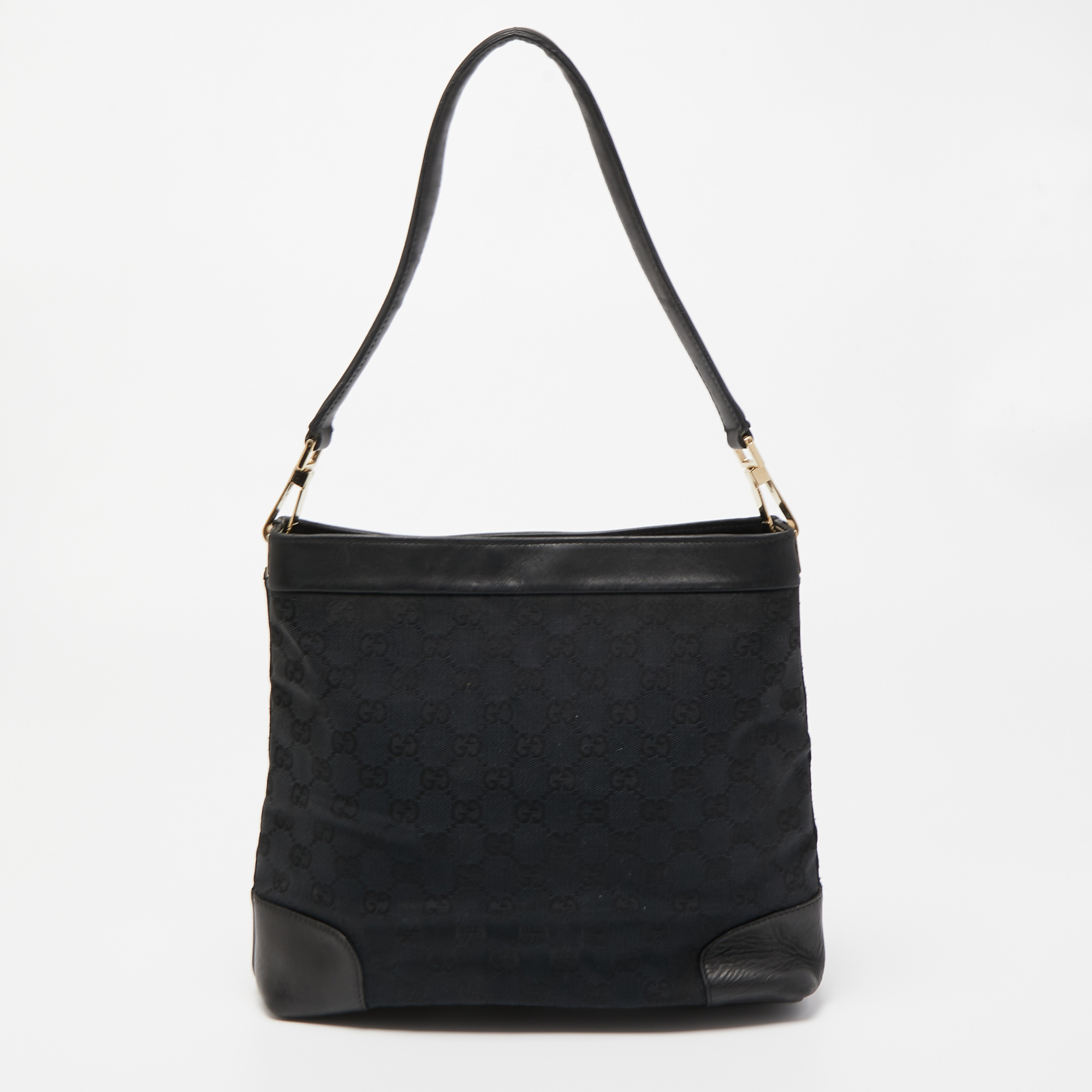 Gucci Black GG Canvas And Leather Shoulder Bag