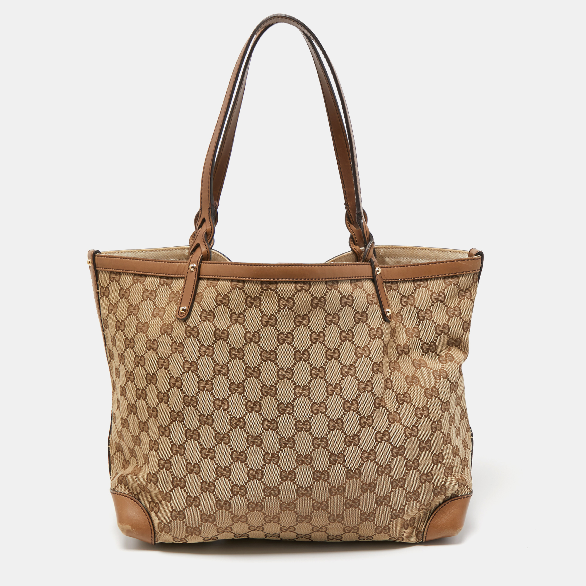 Gucci Beige Canvas Large Craft Original GG Tote With Pouch