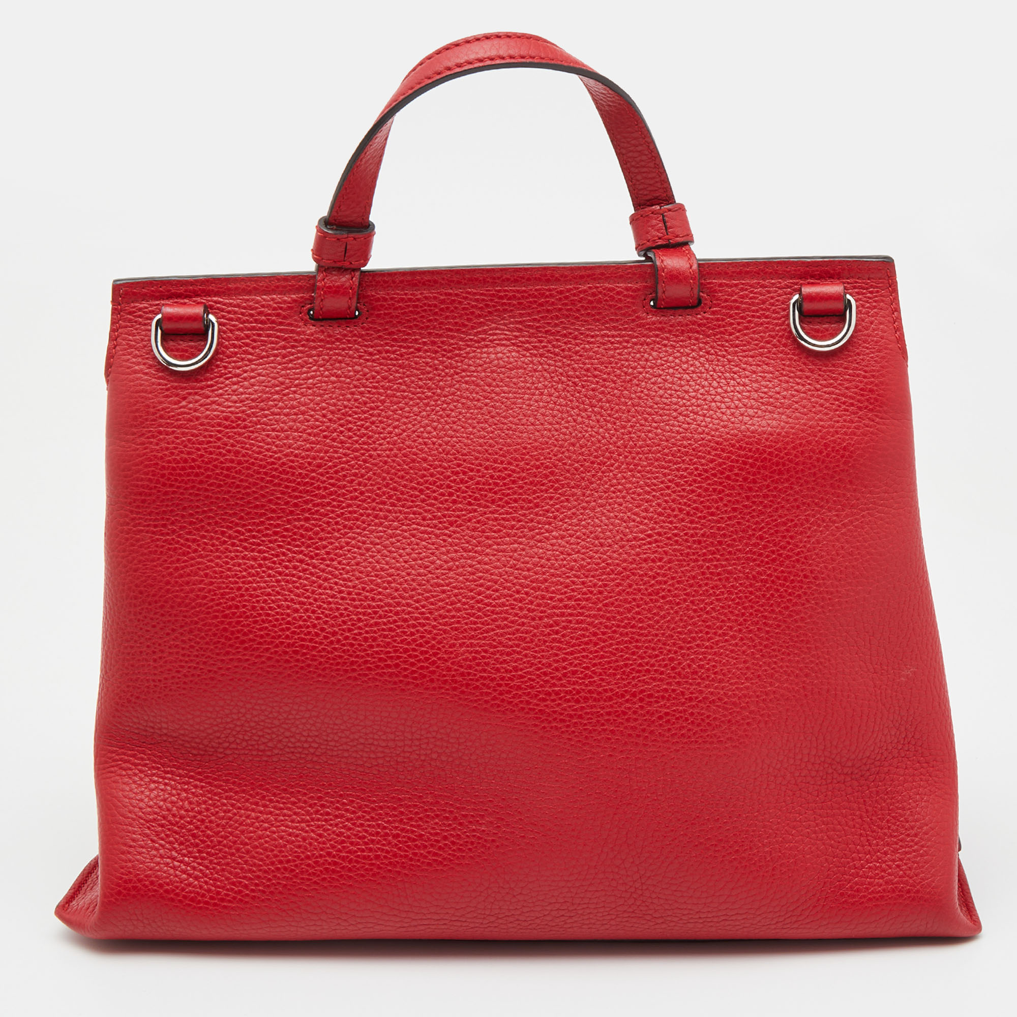 Gucci Red Leather Medium Bamboo Daily Top Handle Bag