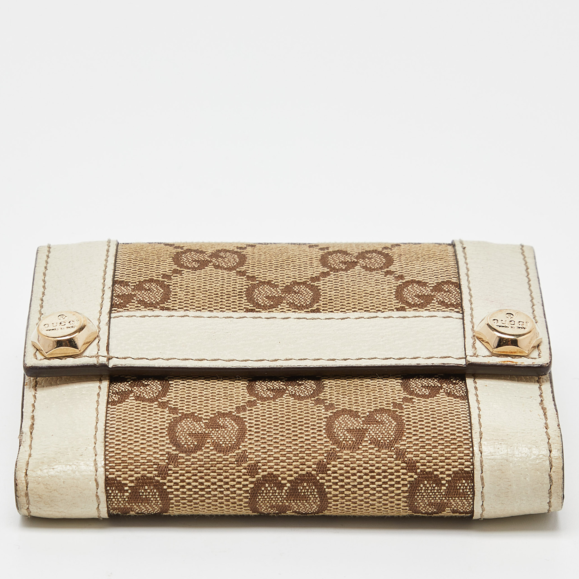 Gucci Beige/Off White GG Canvas And Leather Compact Wallet