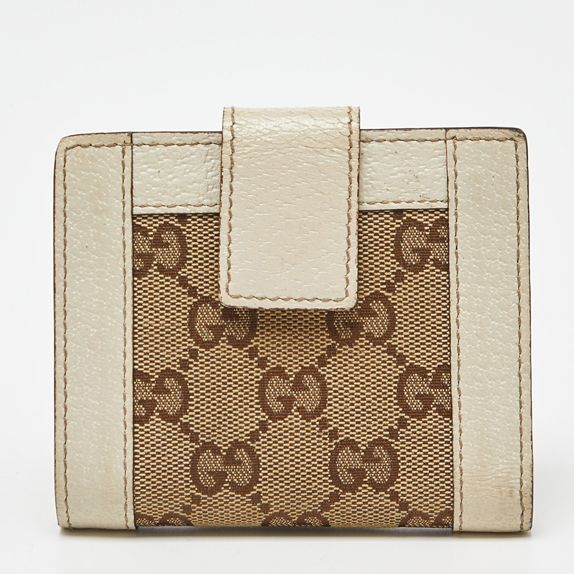 Gucci Beige/Off White GG Canvas And Leather Compact Wallet