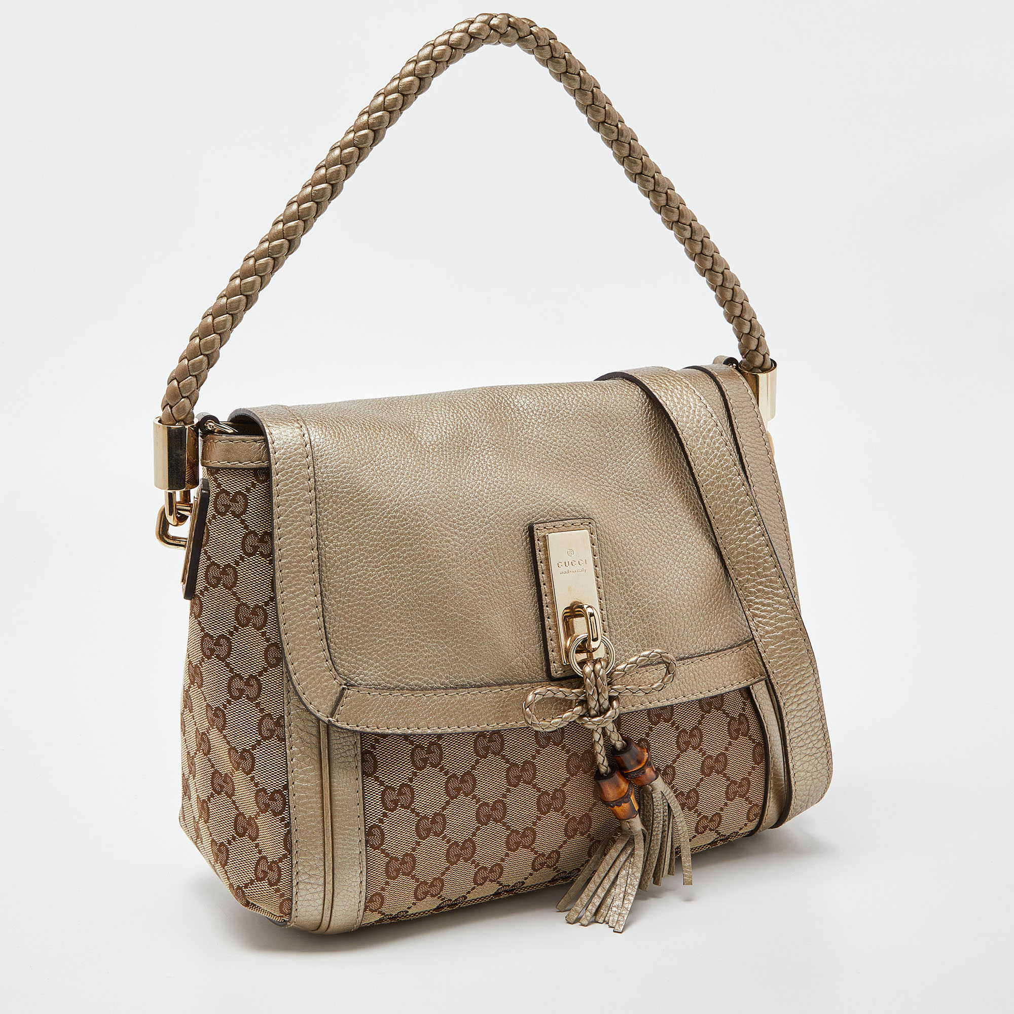 Gucci Beige/Gold GG Canvas And Leather Bella Flap Bag