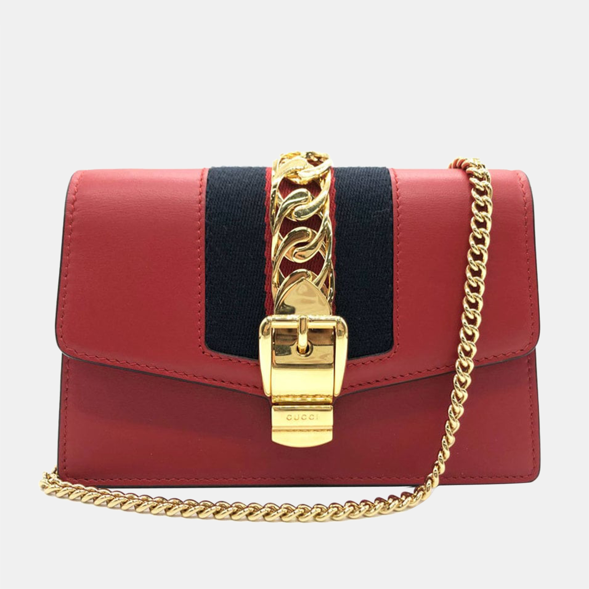 Gucci red leather super mini sylvie chain shoulder bag