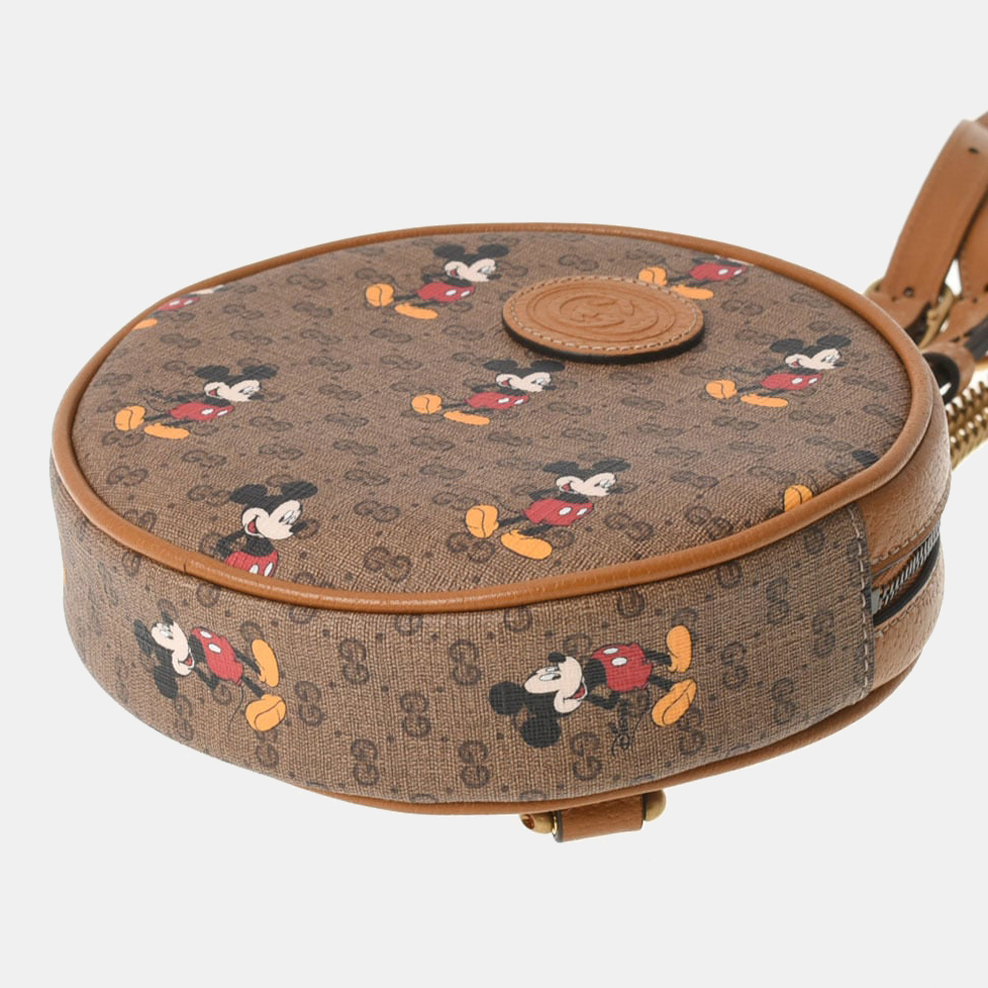 Gucci Beige GG Supreme Mickey Mouse Canvas Round Backpack