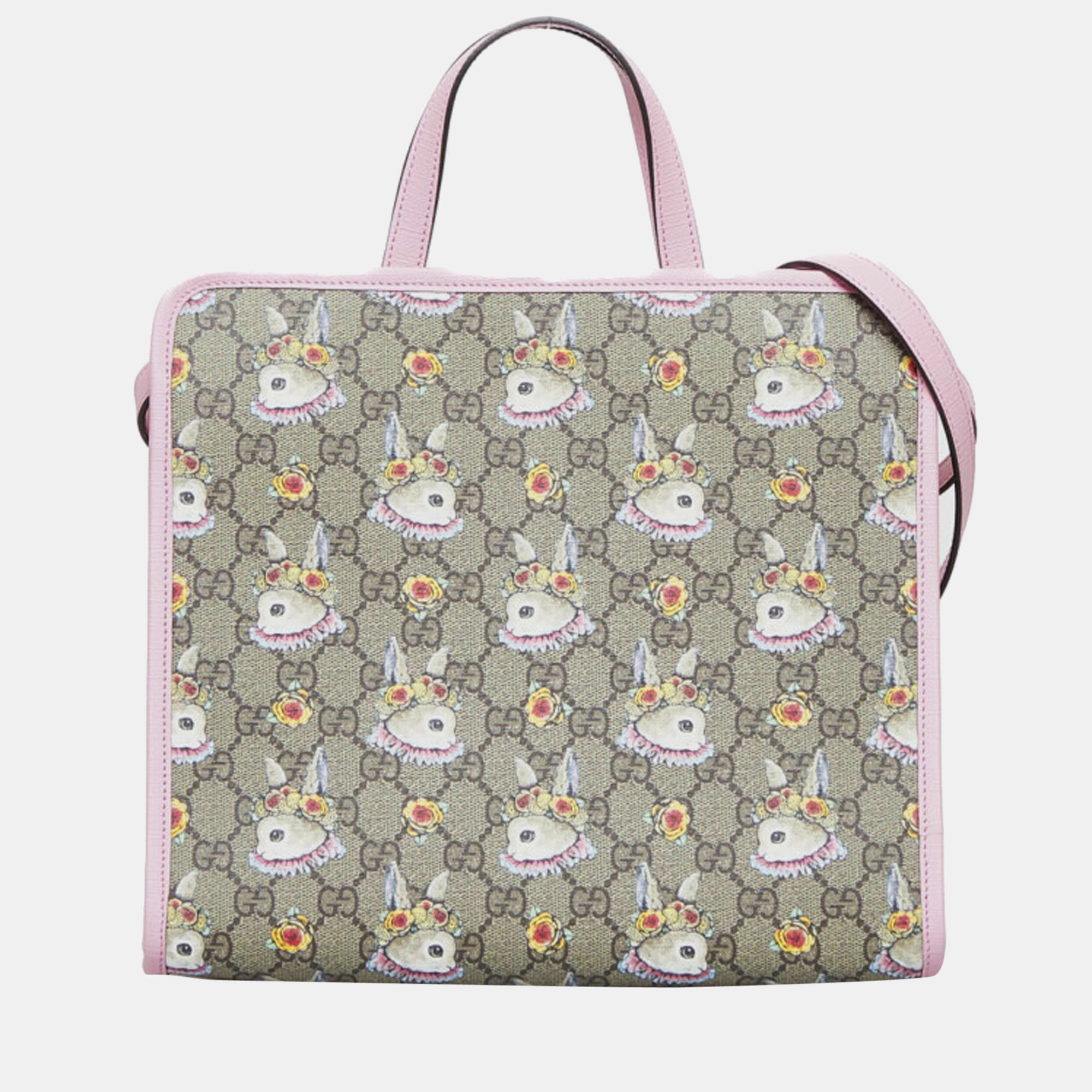Gucci Brown Canvas GG Supreme Rabbit Handbag