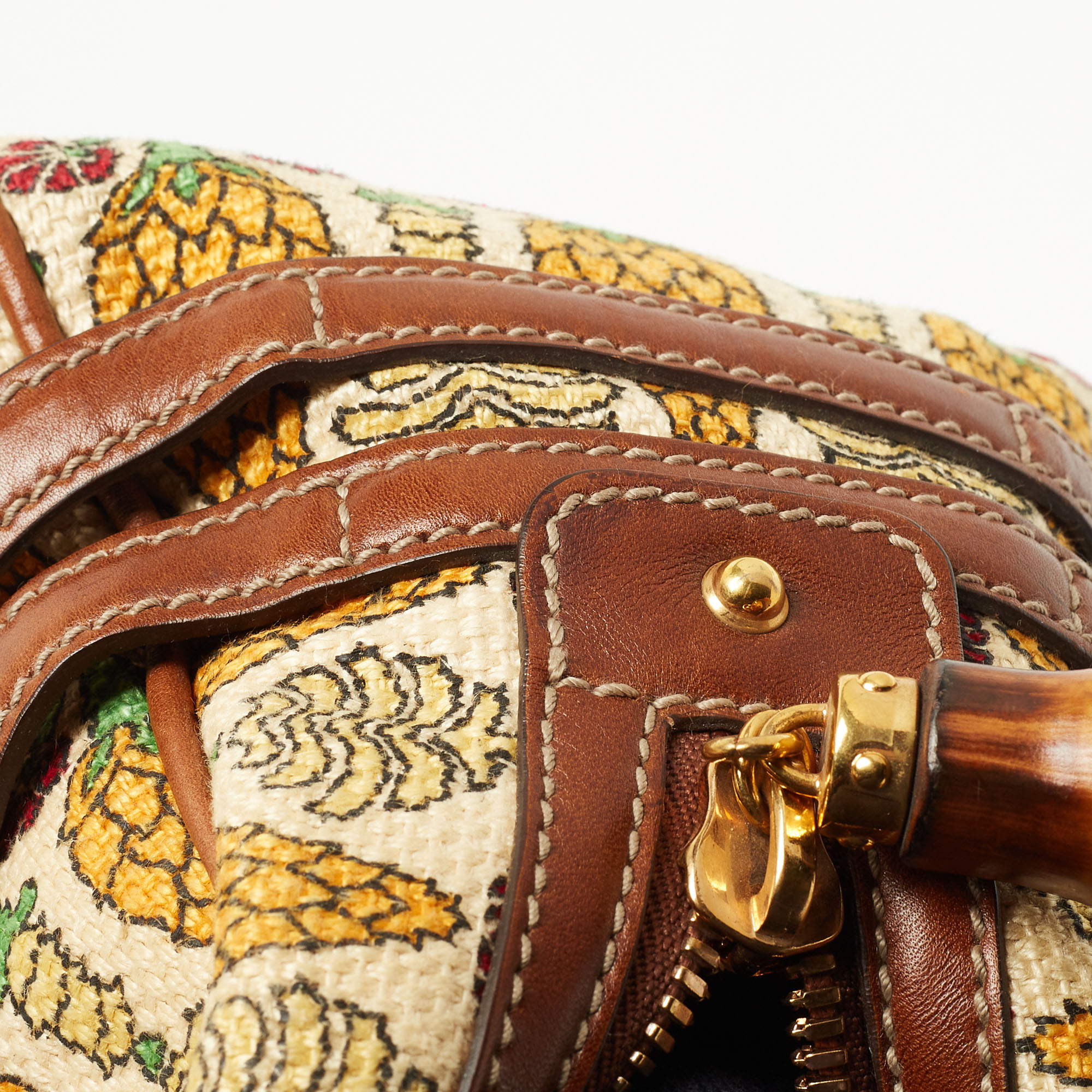 Gucci Brown/Multicolor Pigna Canvas And Leather Satchel