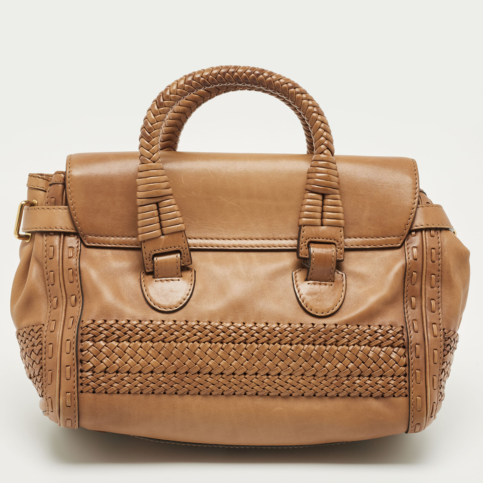 Gucci Brown Leather Handmade Top Handle Bag