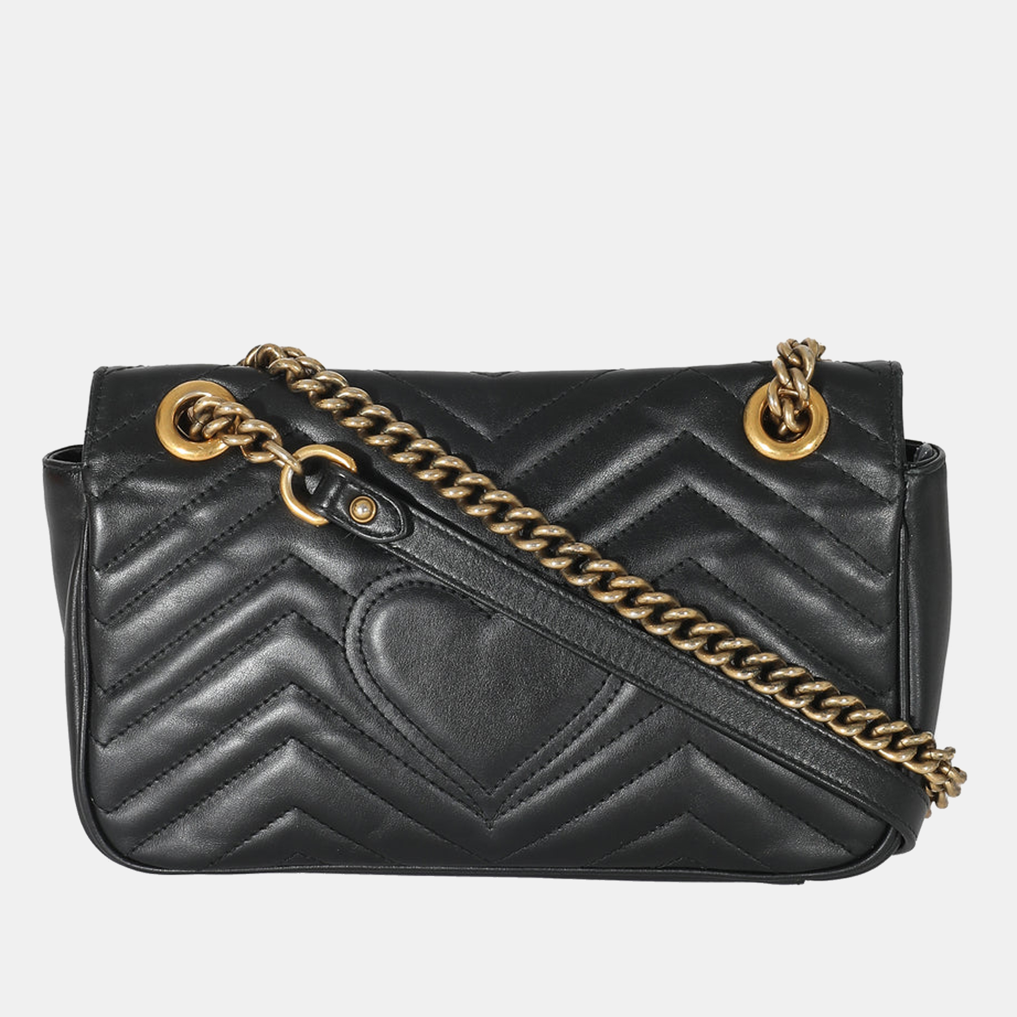 Gucci Black Chevron Leather Small GG Marmont Shoulder Bag