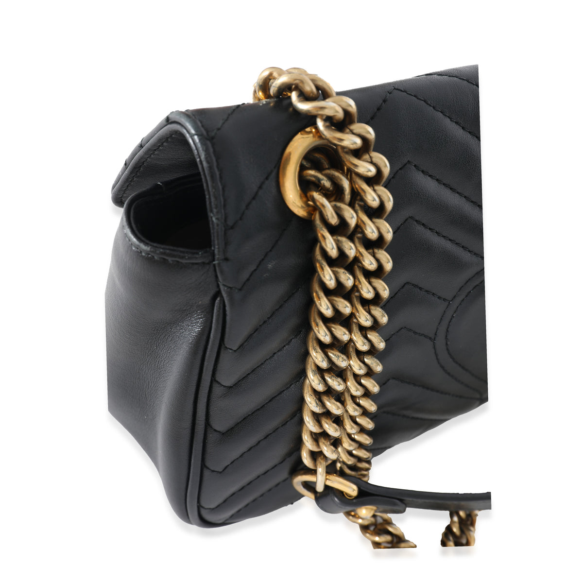 Gucci Black Chevron Leather Small GG Marmont Shoulder Bag