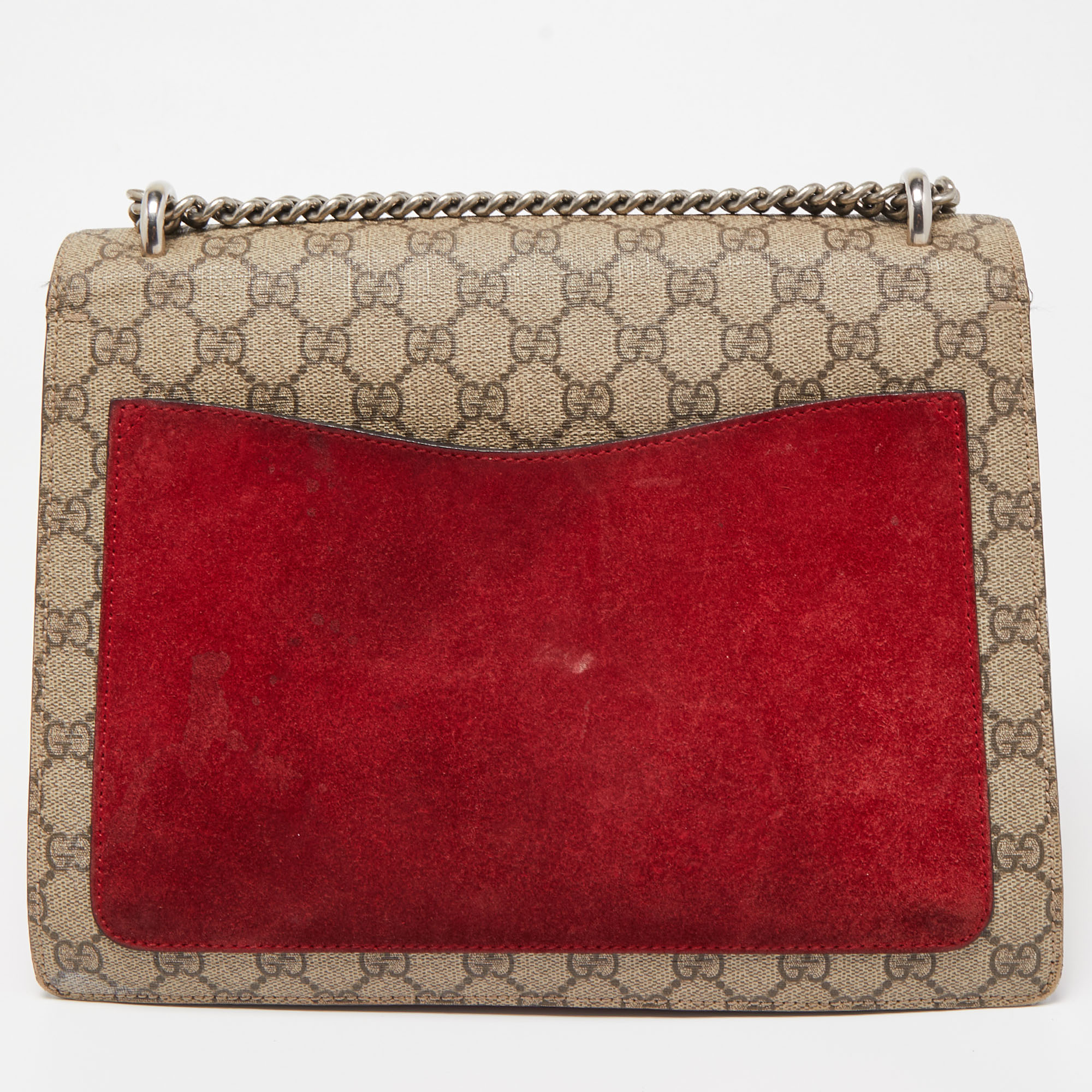 Gucci Beige/Red GG Supreme Canvas And Suede Medium Dionysus Shoulder Bag