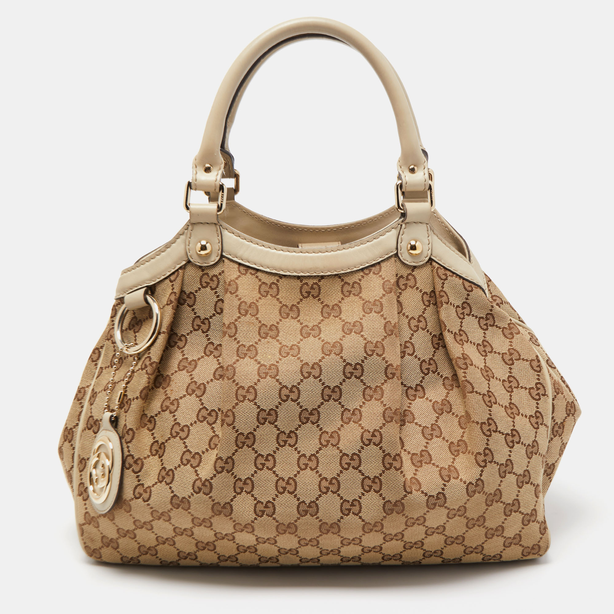 Gucci off white/beige gg canvas and leather medium sukey tote