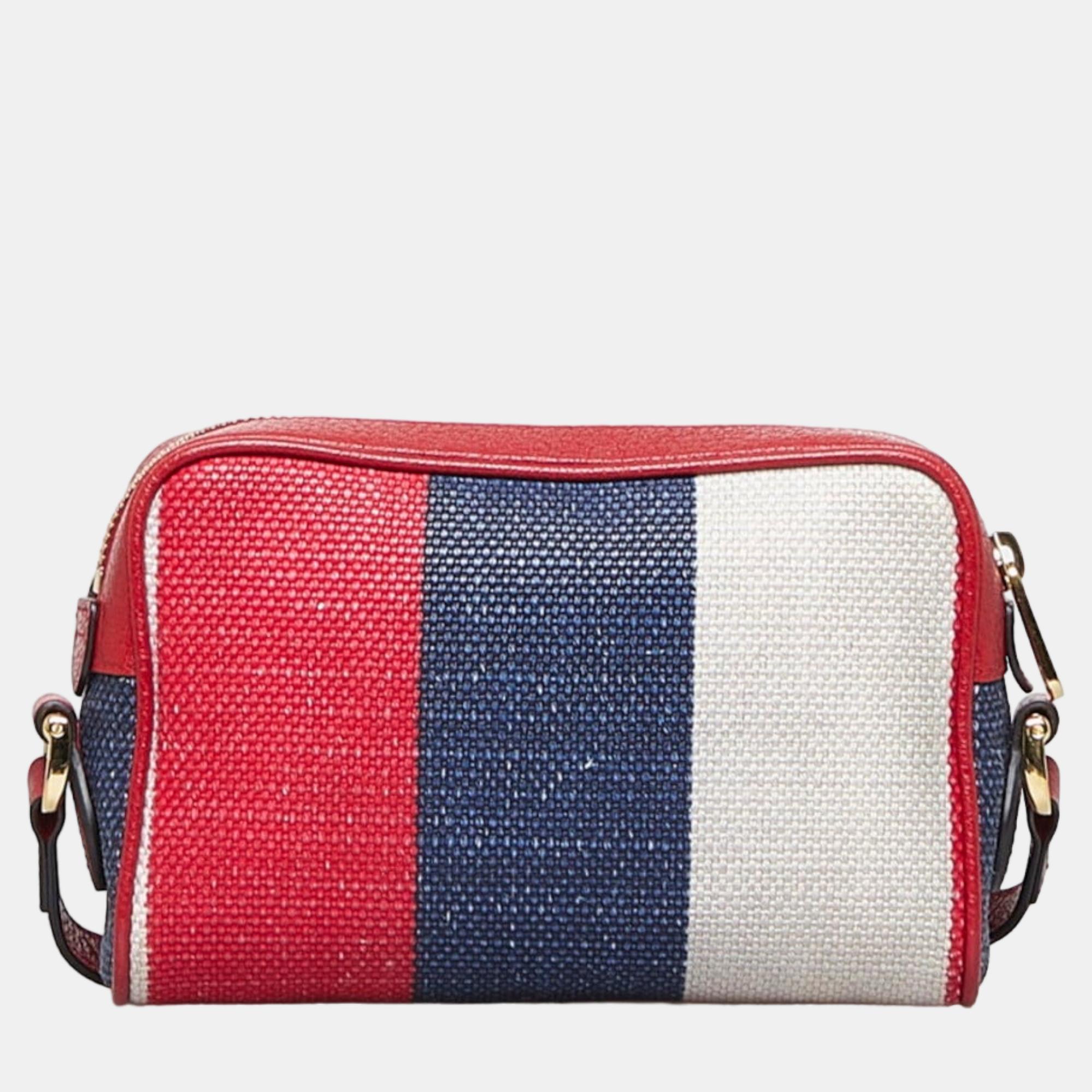 Gucci Red/Blue Striped Canvas Mini Ophidia Shoulder Bag