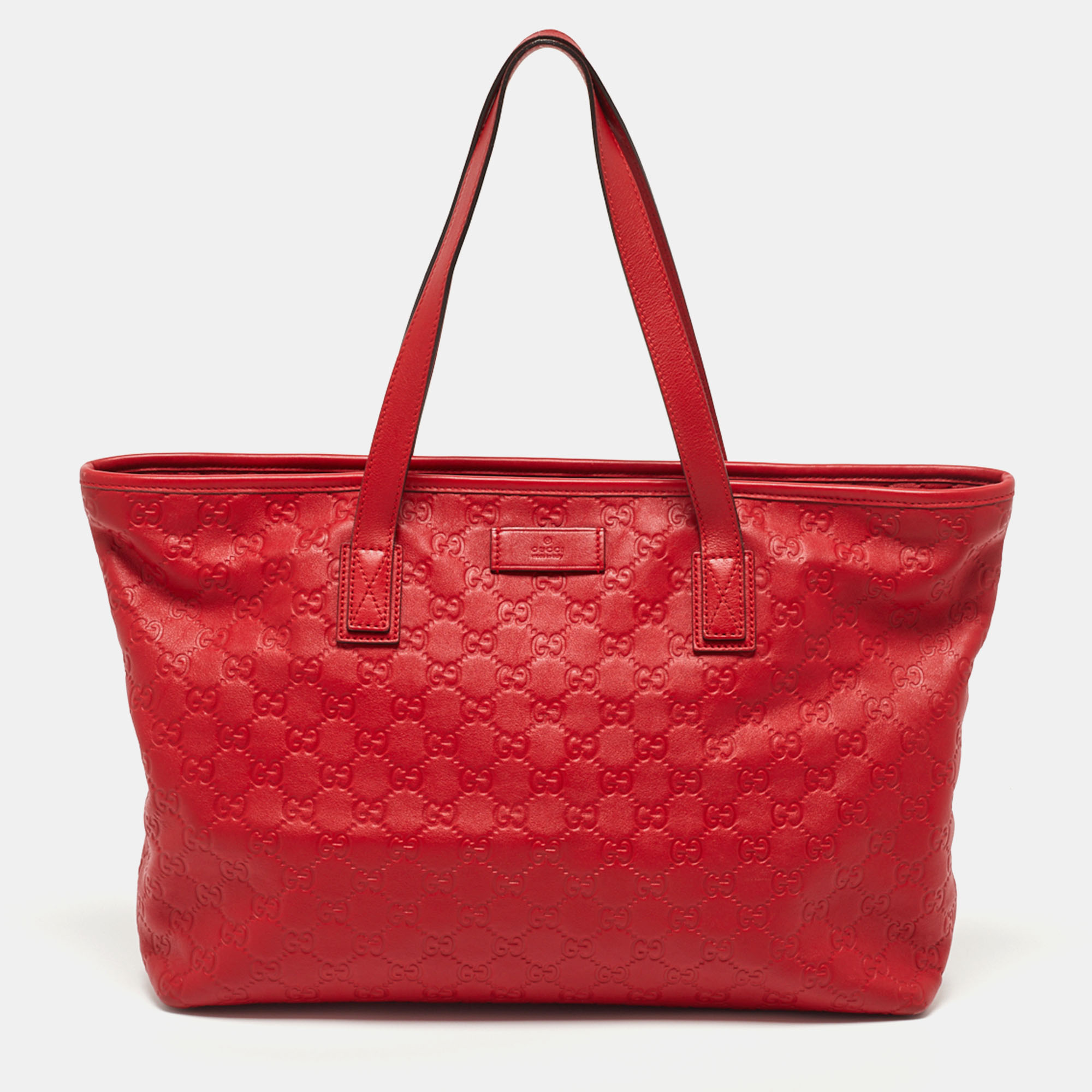 Gucci Red Guccissima Leather Zipped Shopper Tote