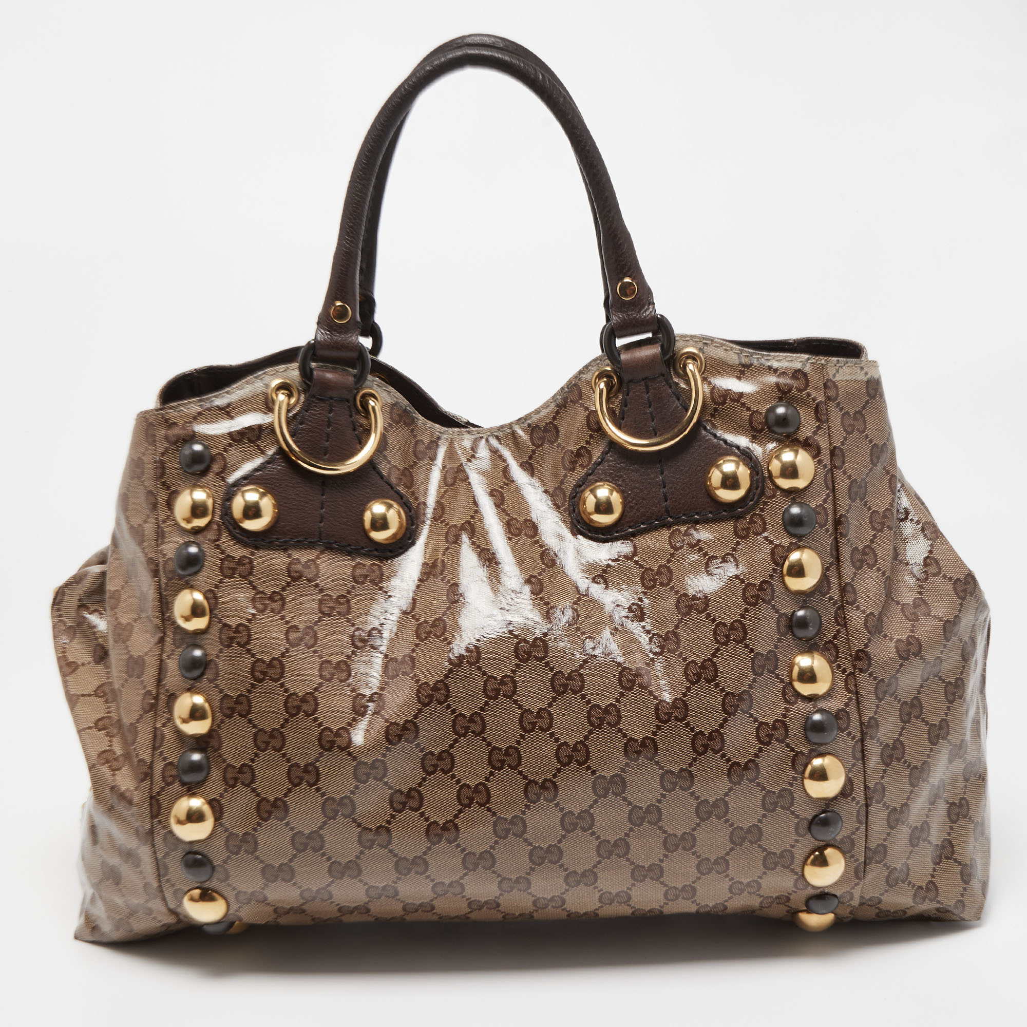 Gucci Beige GG Crystal Canvas Large Babouska Heart Tote